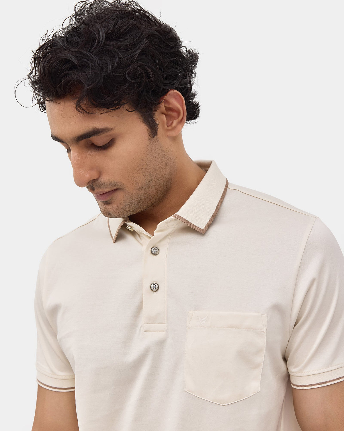 Off White Solid Polo - Ae Ryun