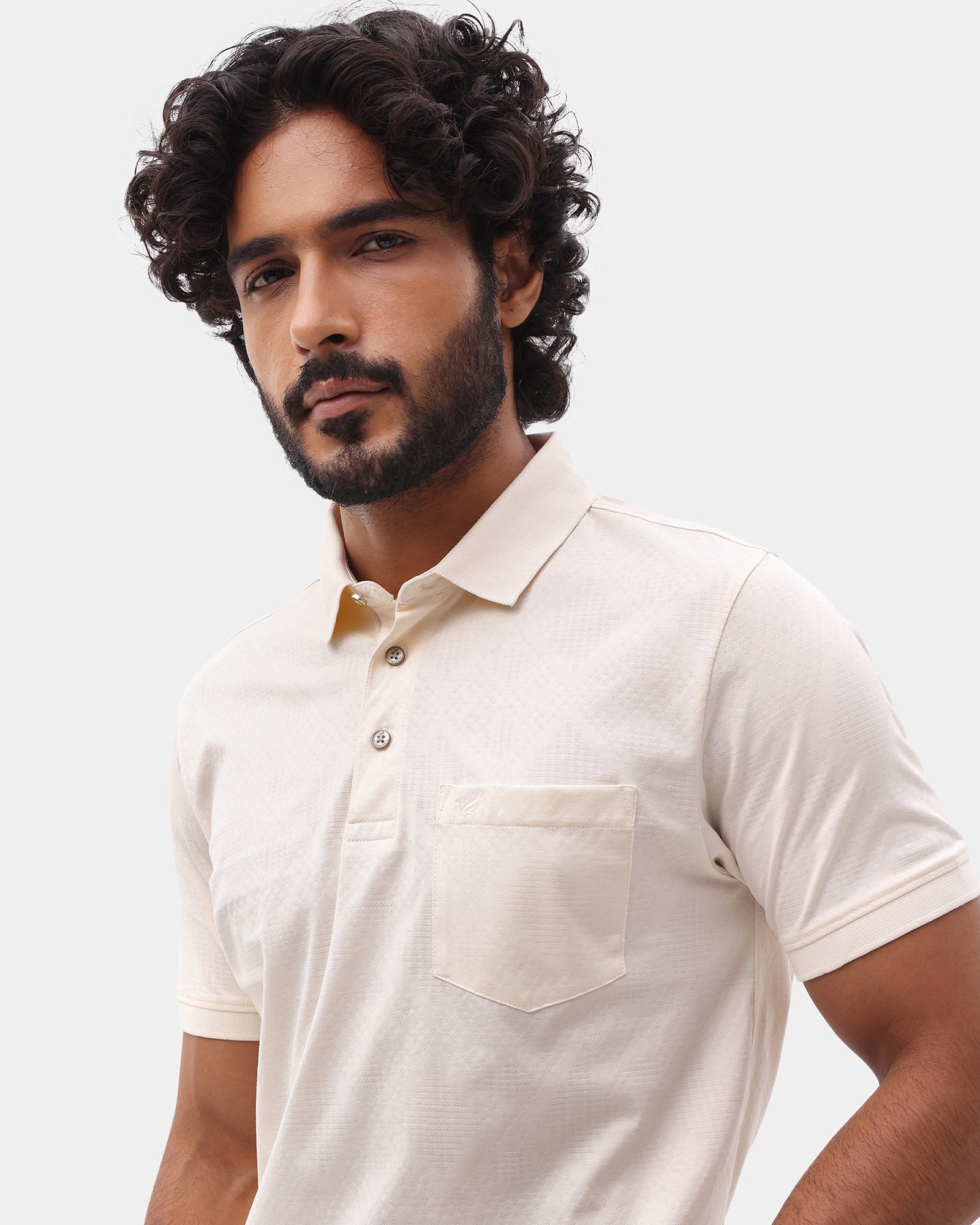 Off White Textured Polo - Min Jun