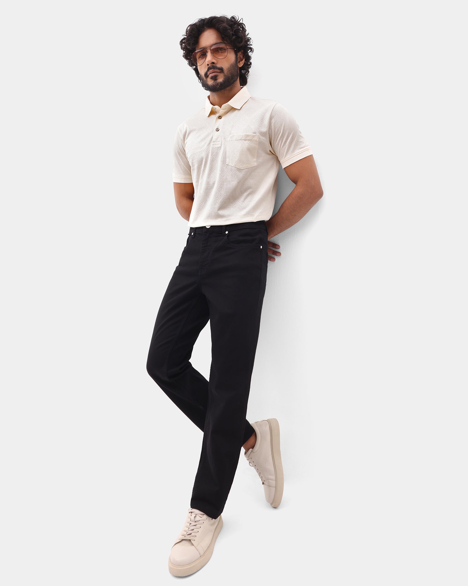 Off White Textured Polo - Min Jun