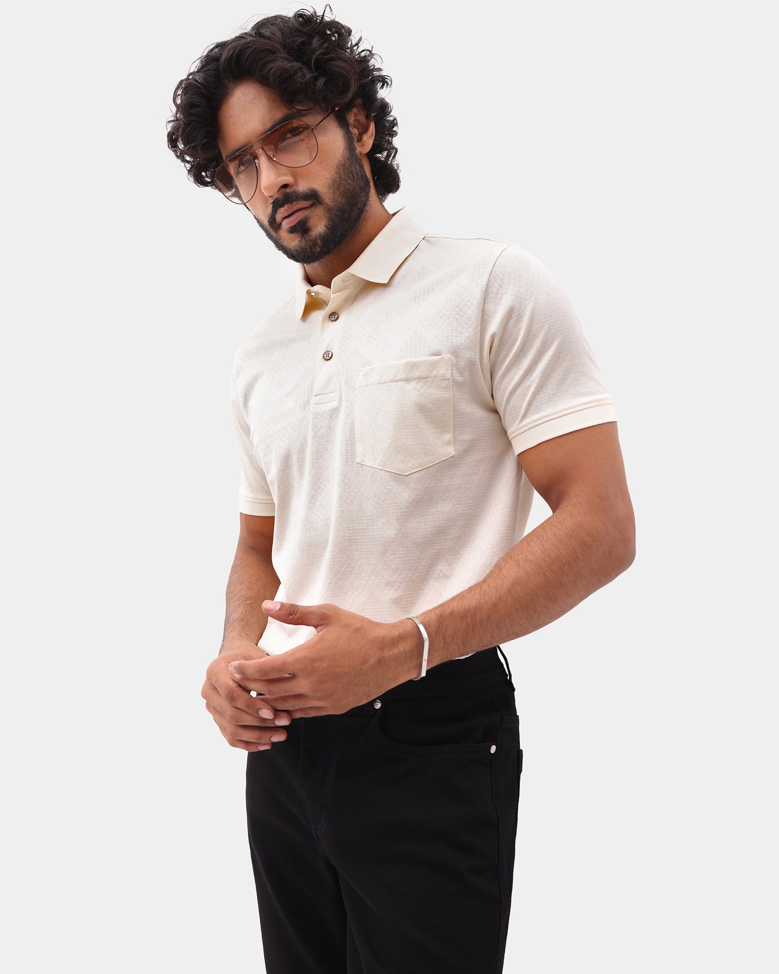 Off White Textured Polo - Min Jun