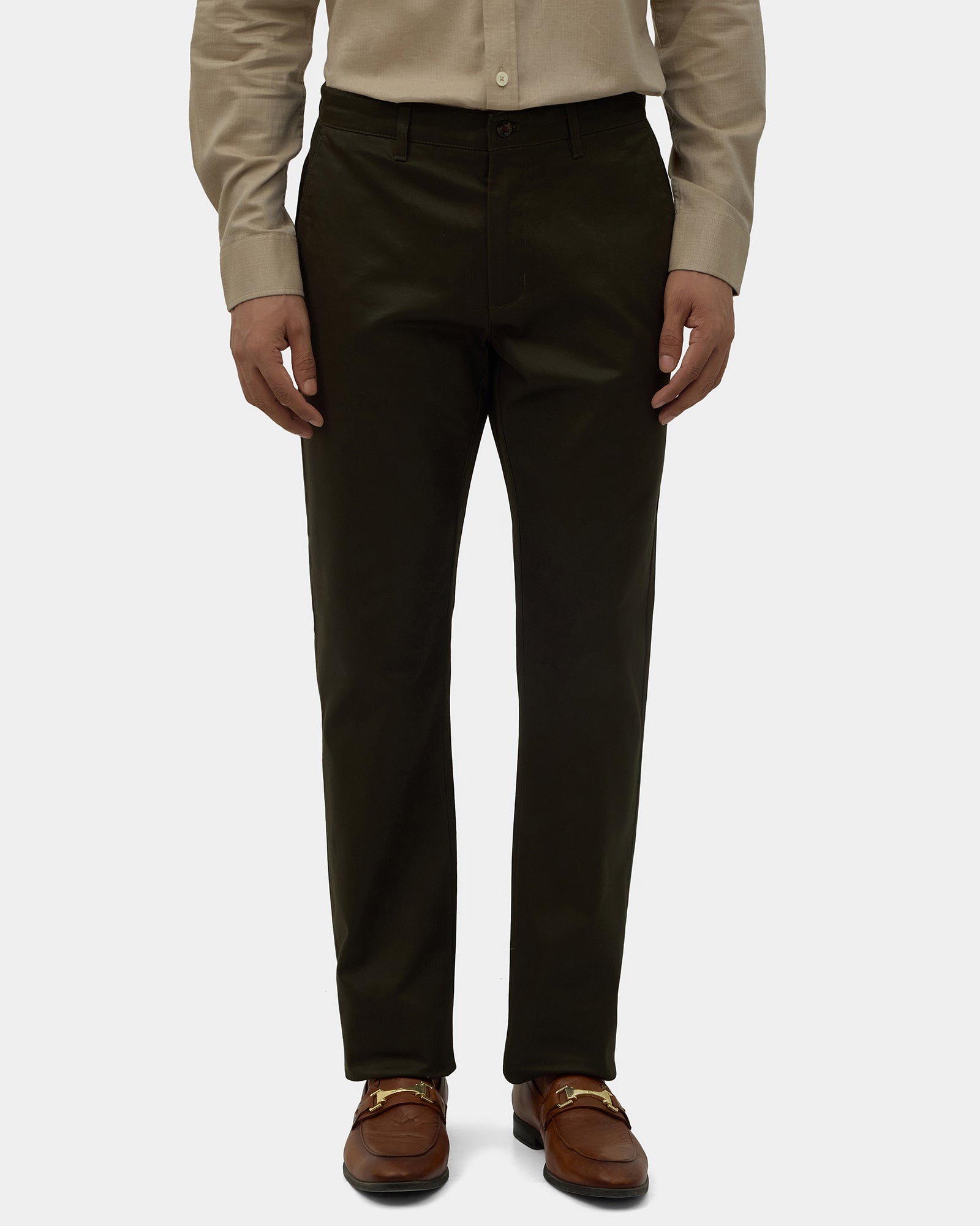 Olive Green Solid Khakis - Saga