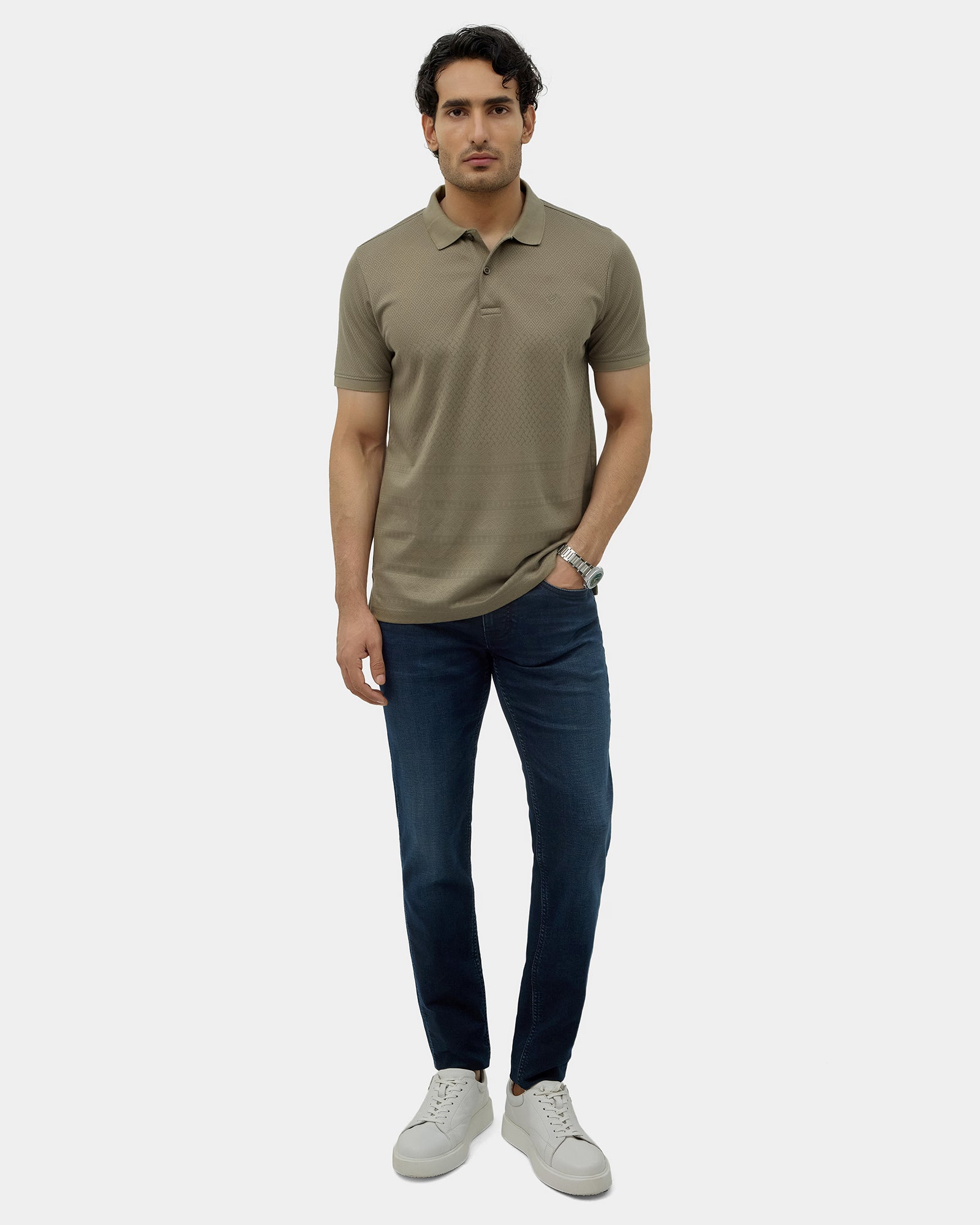 Olive Green Stripe Polo - Kesha