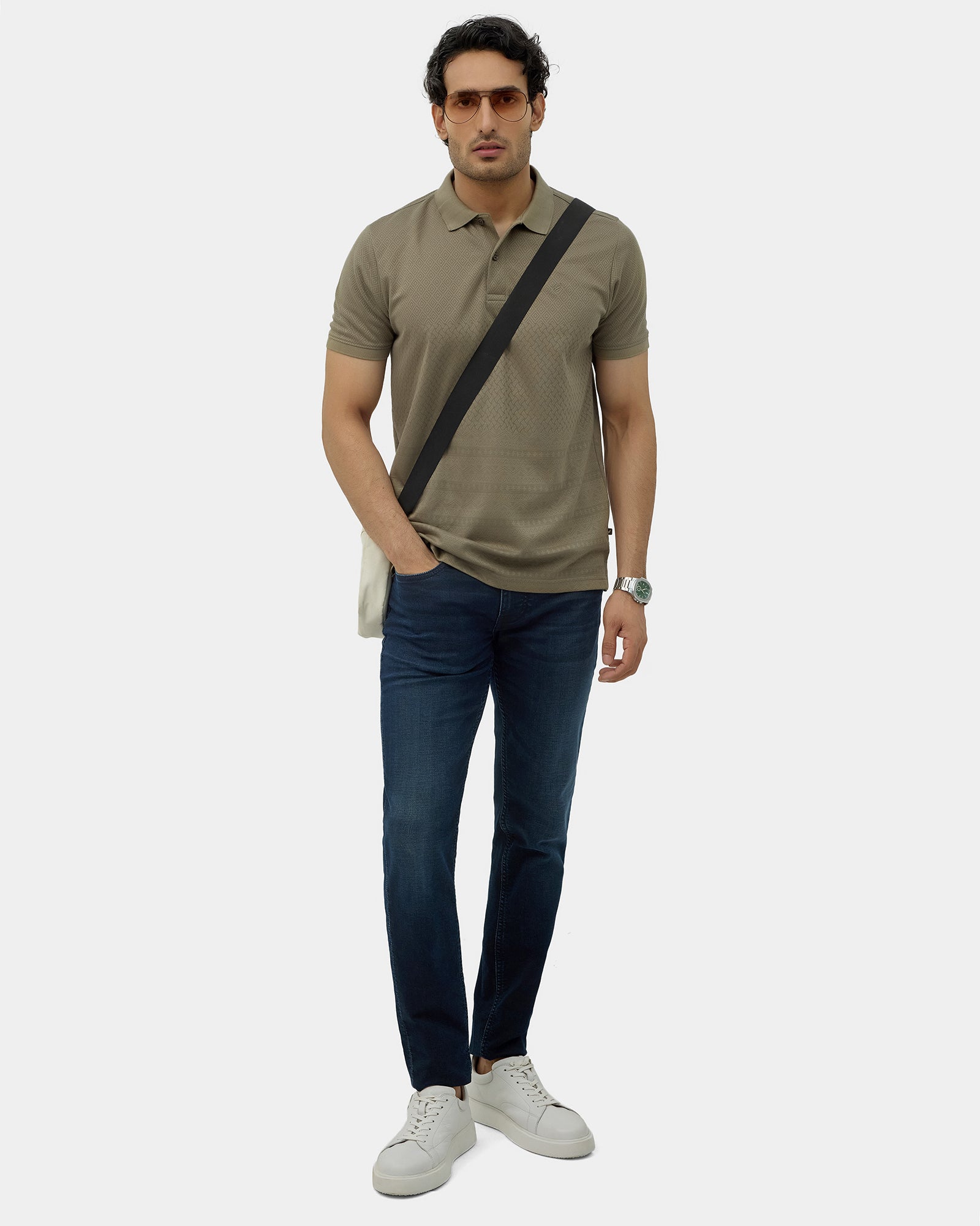 Olive Green Stripe Polo - Kesha