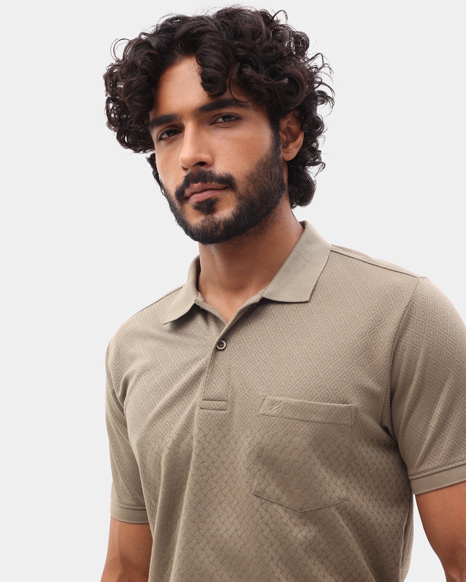 Olive Green Textured Polo - Kesha