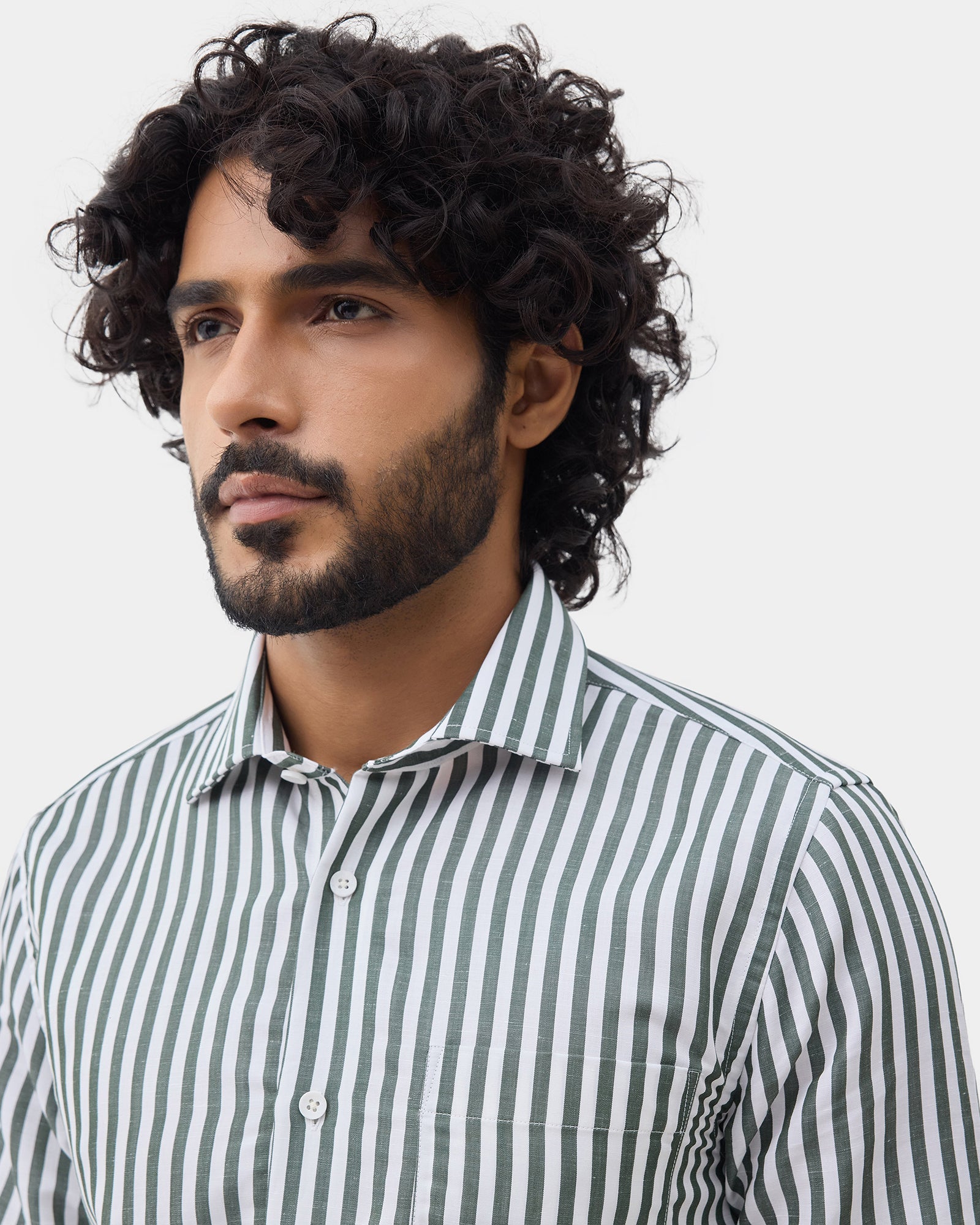 Olive Linen Stripe Shirt - Kylen