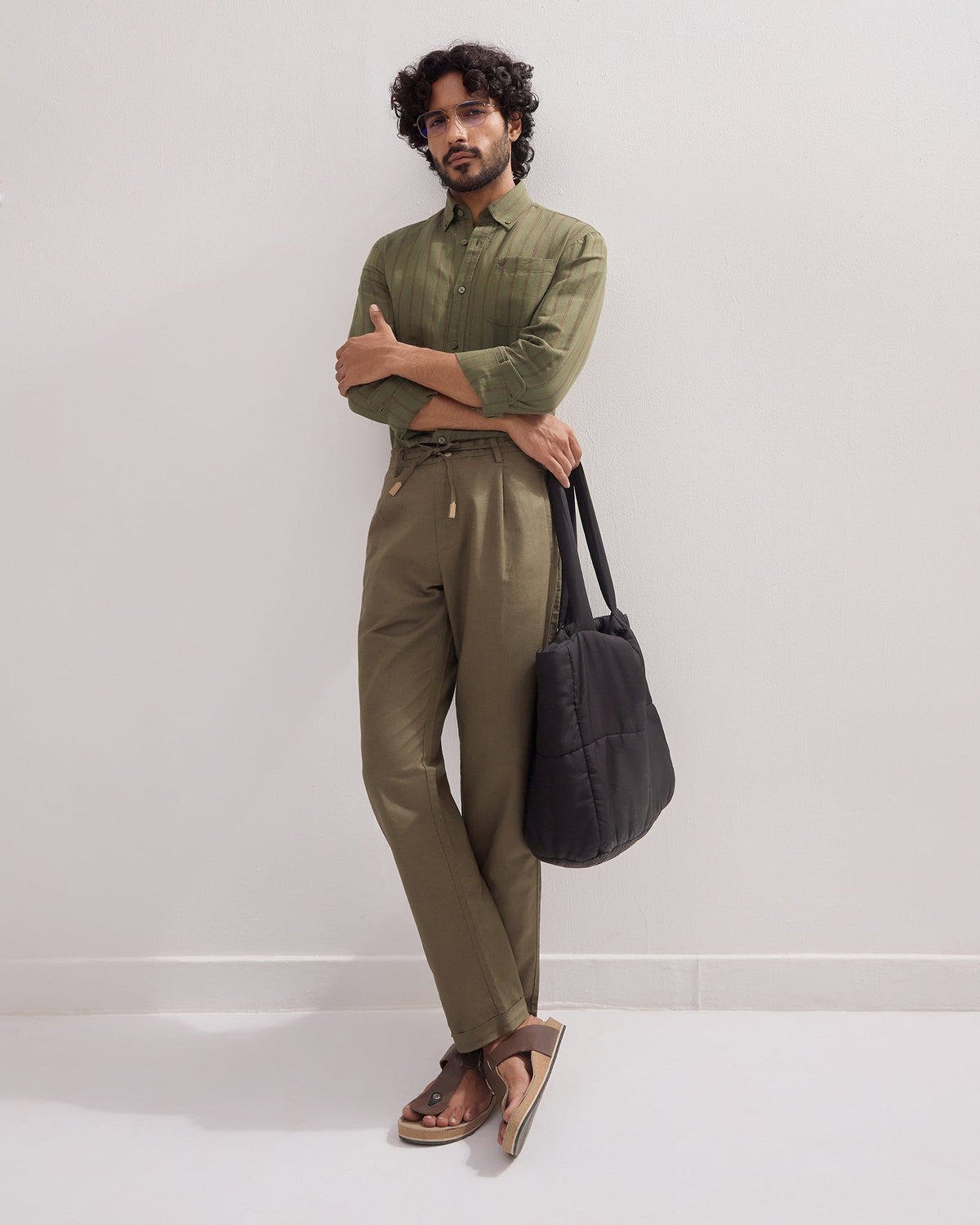 Olive Linen Stripe Shirt - Proba