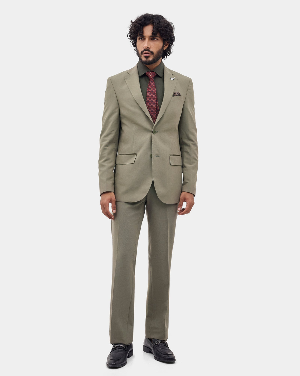 Olive Two Piece Textured Suit - Langston