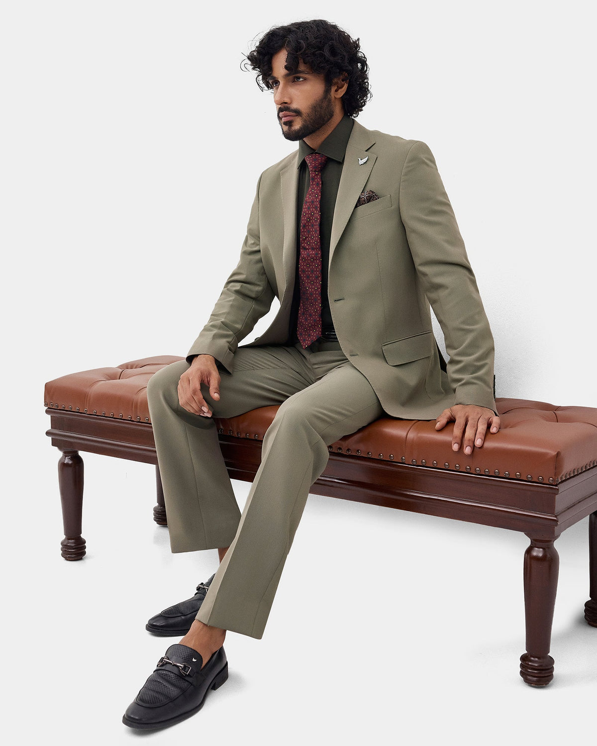 Olive Two Piece Textured Suit - Langston
