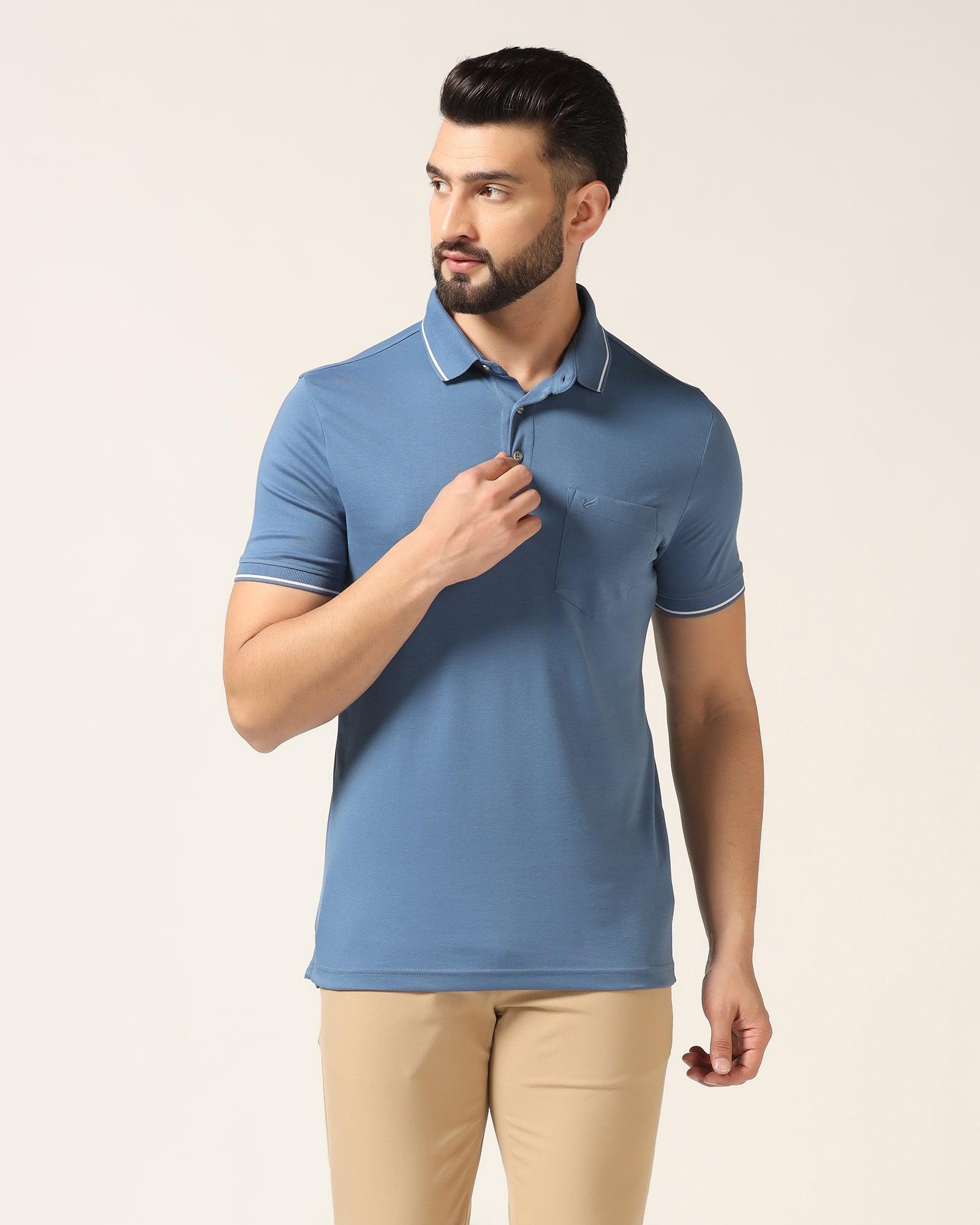 Polo Blue Solid T-Shirt - Adam - Blackberrys