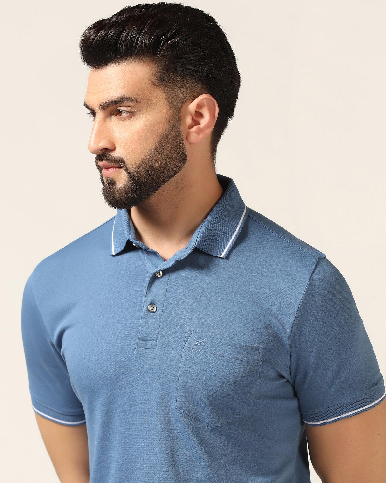 Polo Blue Solid T-Shirt - Adam - Blackberrys
