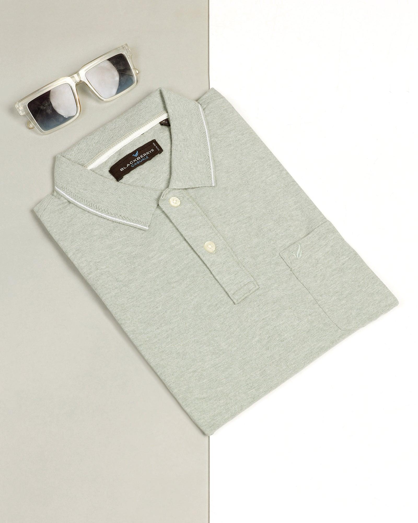 Polo Green Melange Solid T-Shirt - Alec - Blackberrys