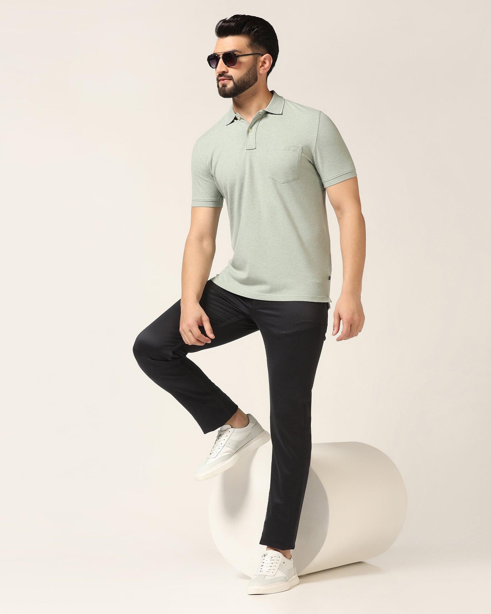 Polo Green Melange Solid T-Shirt - Alec - Blackberrys