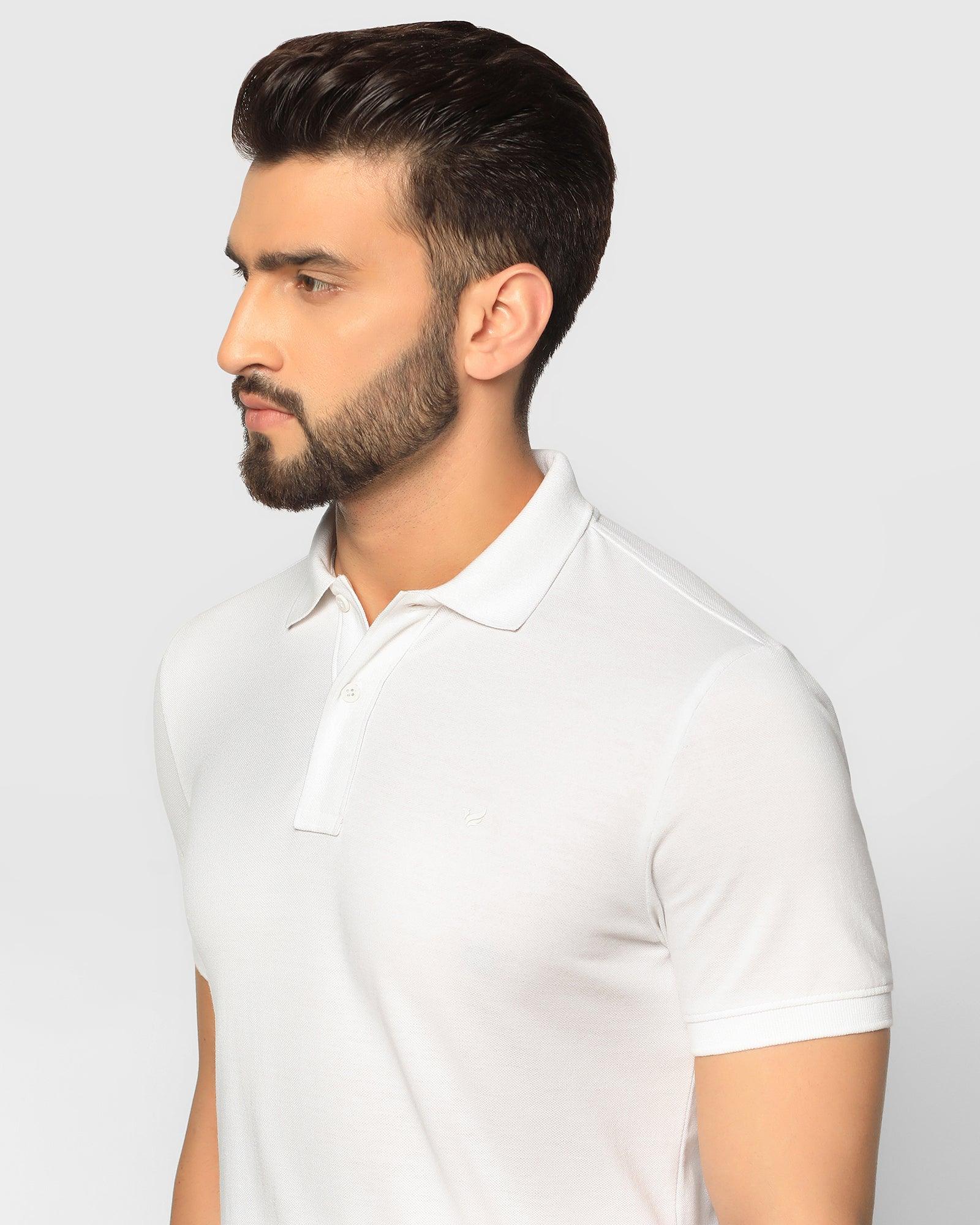 Solid Polo T Shirt In White (Bright) - Blackberrys