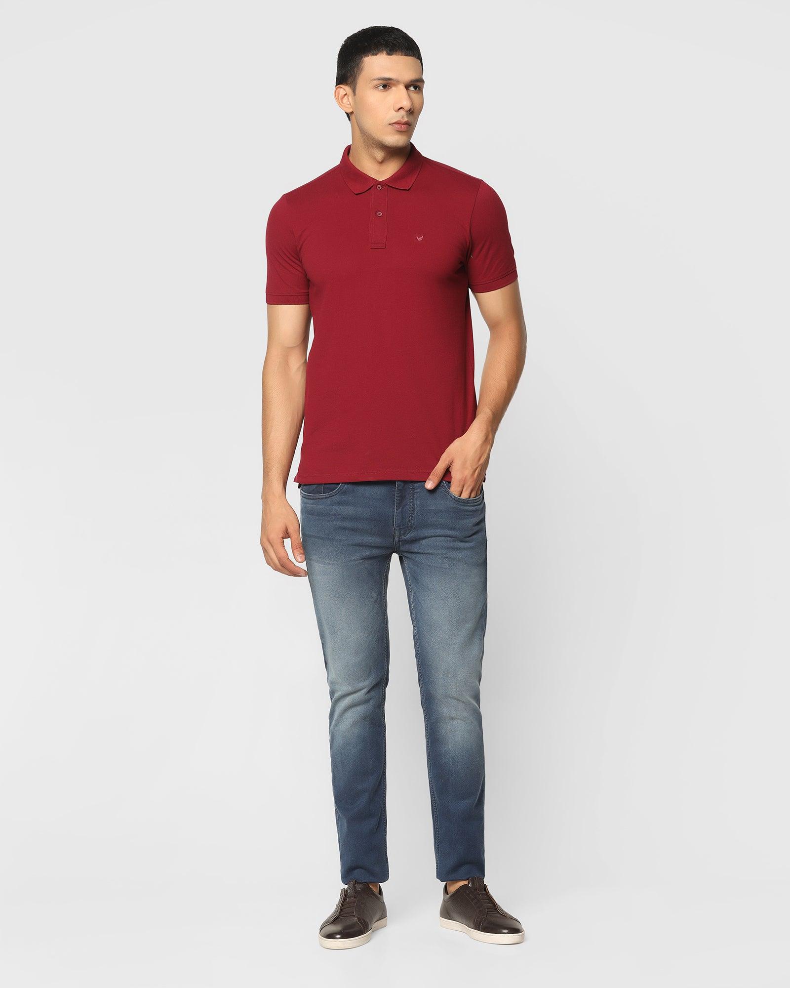 Solid Polo T Shirt In Wine (Bright) - Blackberrys