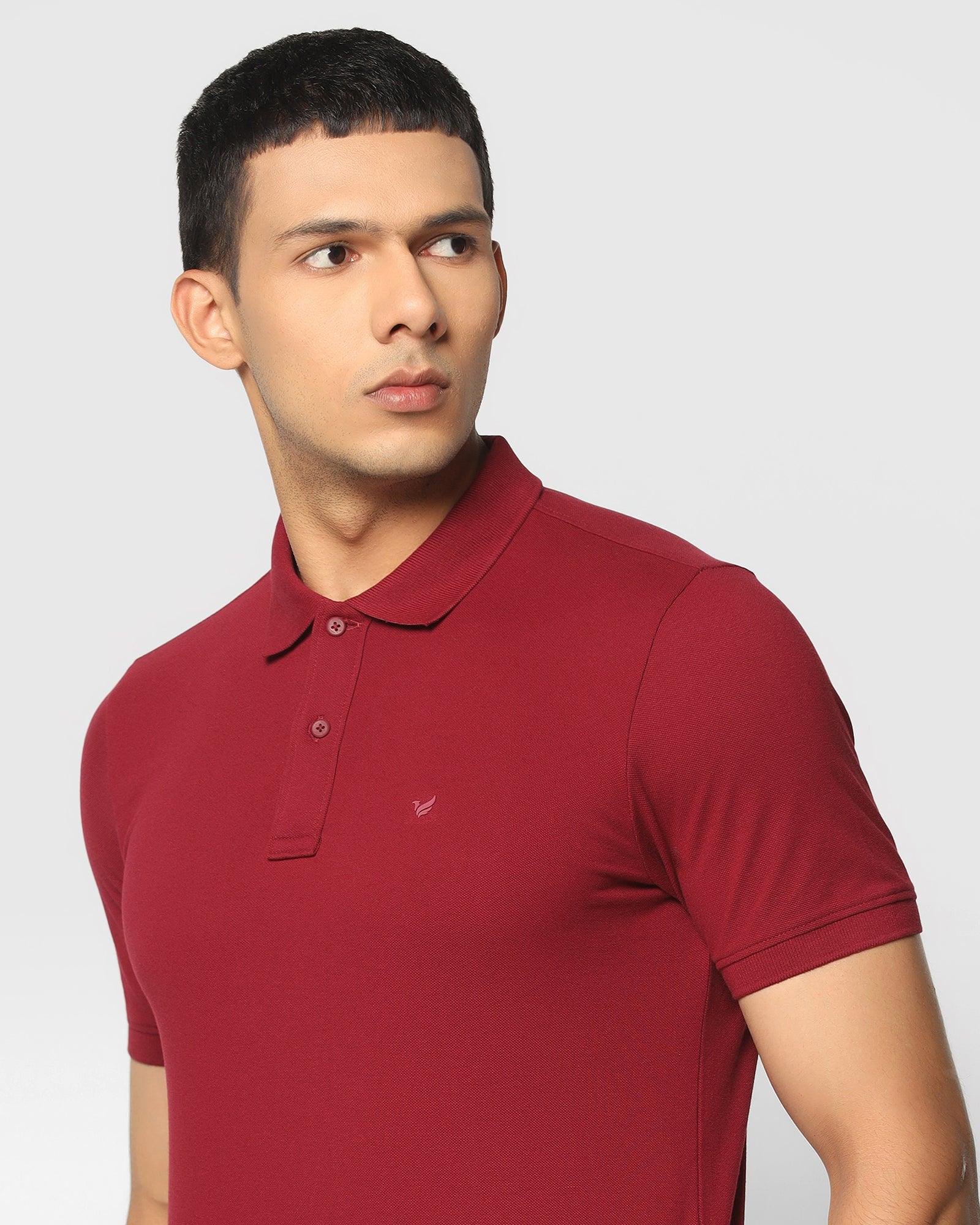 Solid Polo T Shirt In Wine (Bright) - Blackberrys