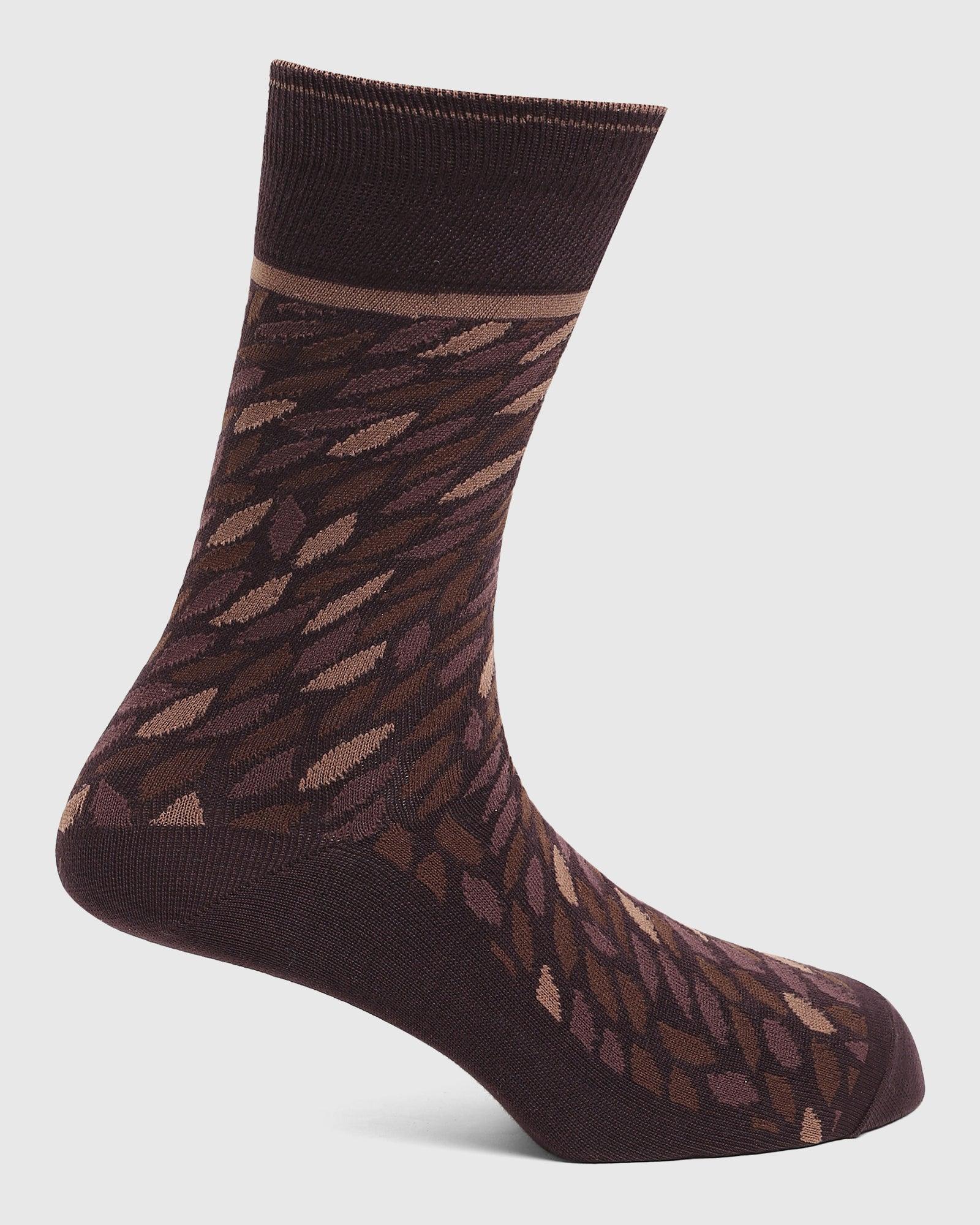 Cotton Brown Printed Socks - Qias