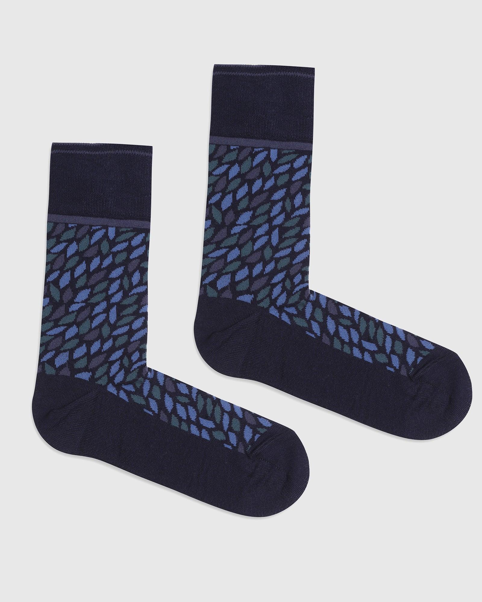 Printed Cotton Socks In Navy (Qias) - Blackberrys
