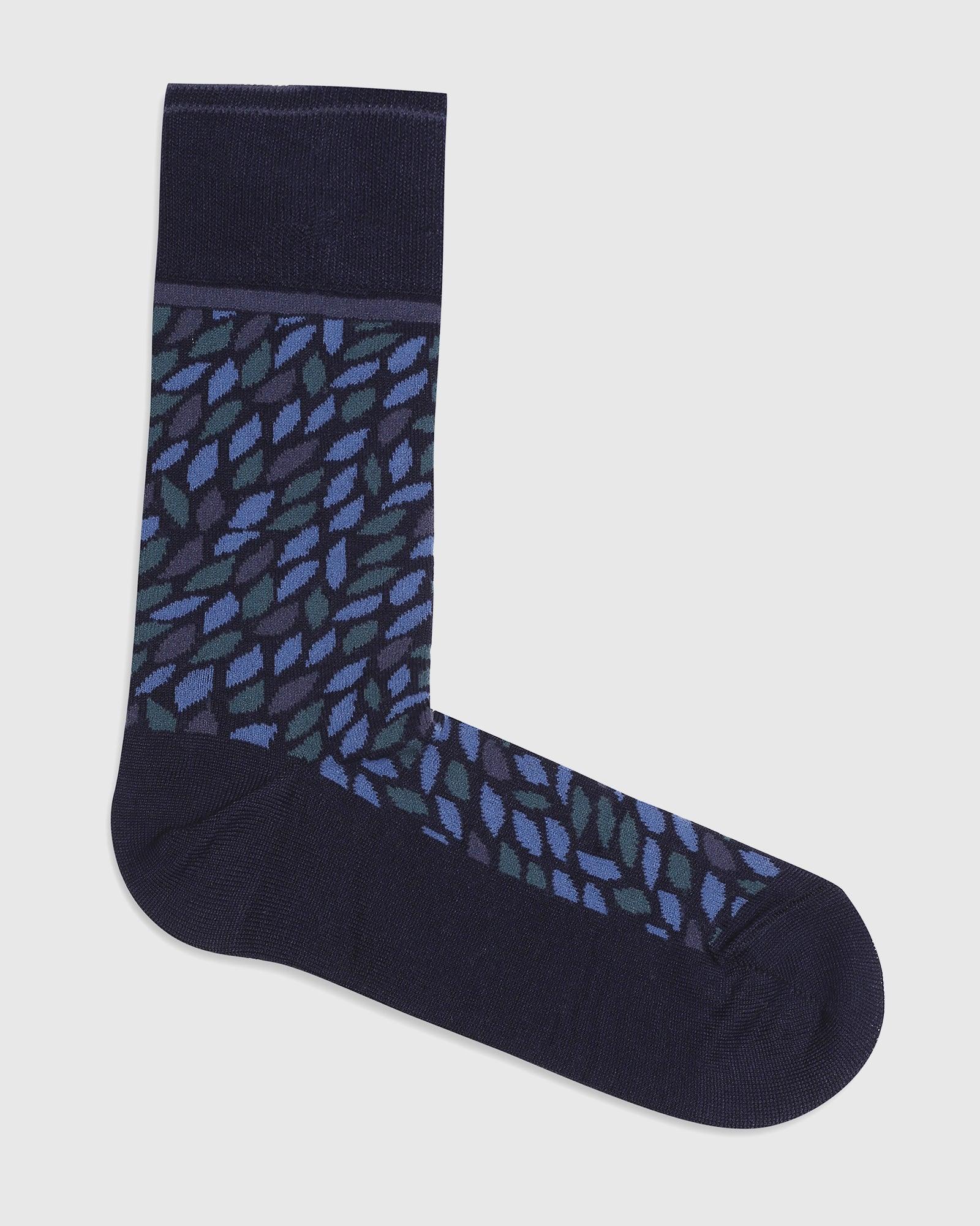 Printed Cotton Socks In Navy (Qias) - Blackberrys