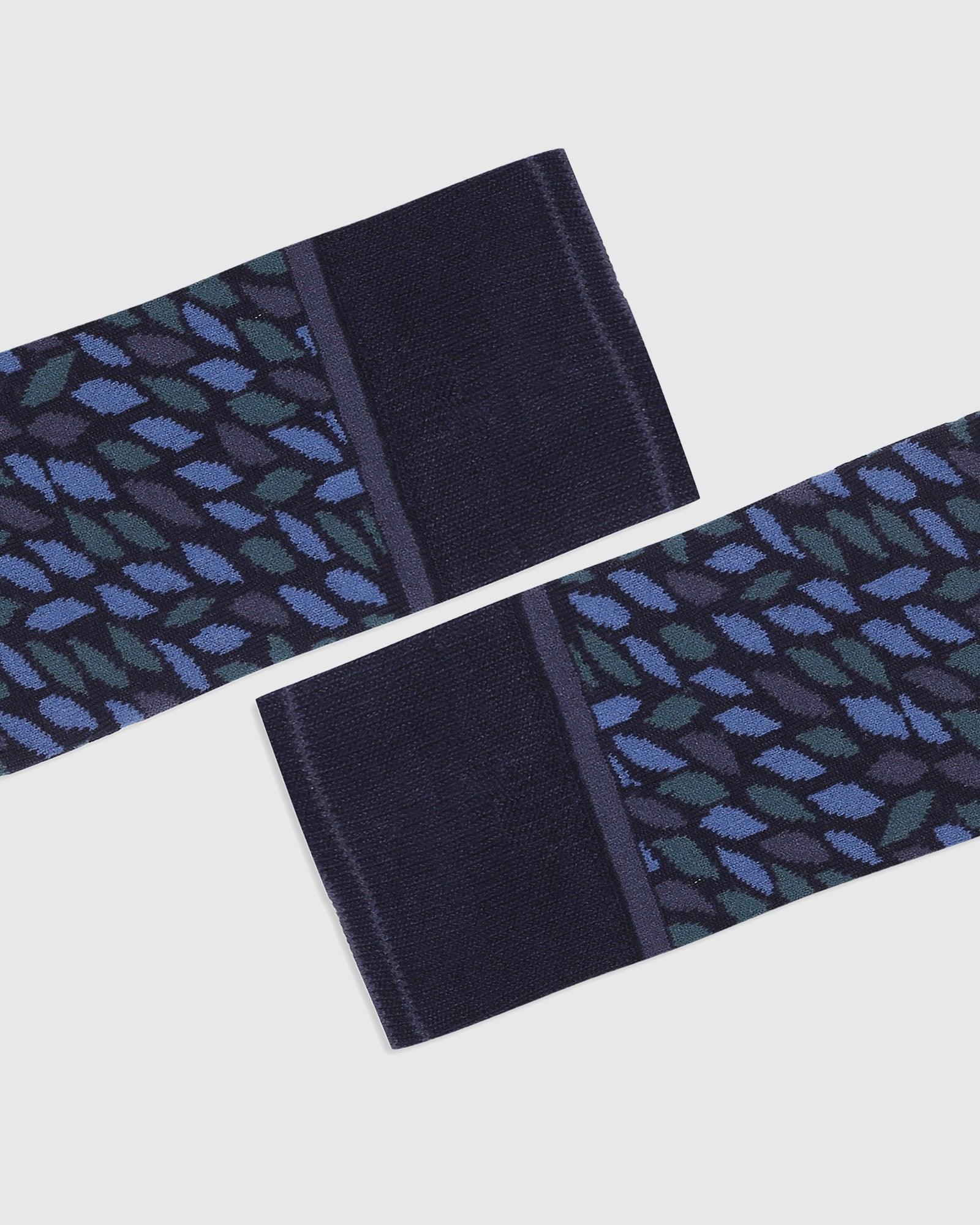 Printed Cotton Socks In Navy (Qias) - Blackberrys