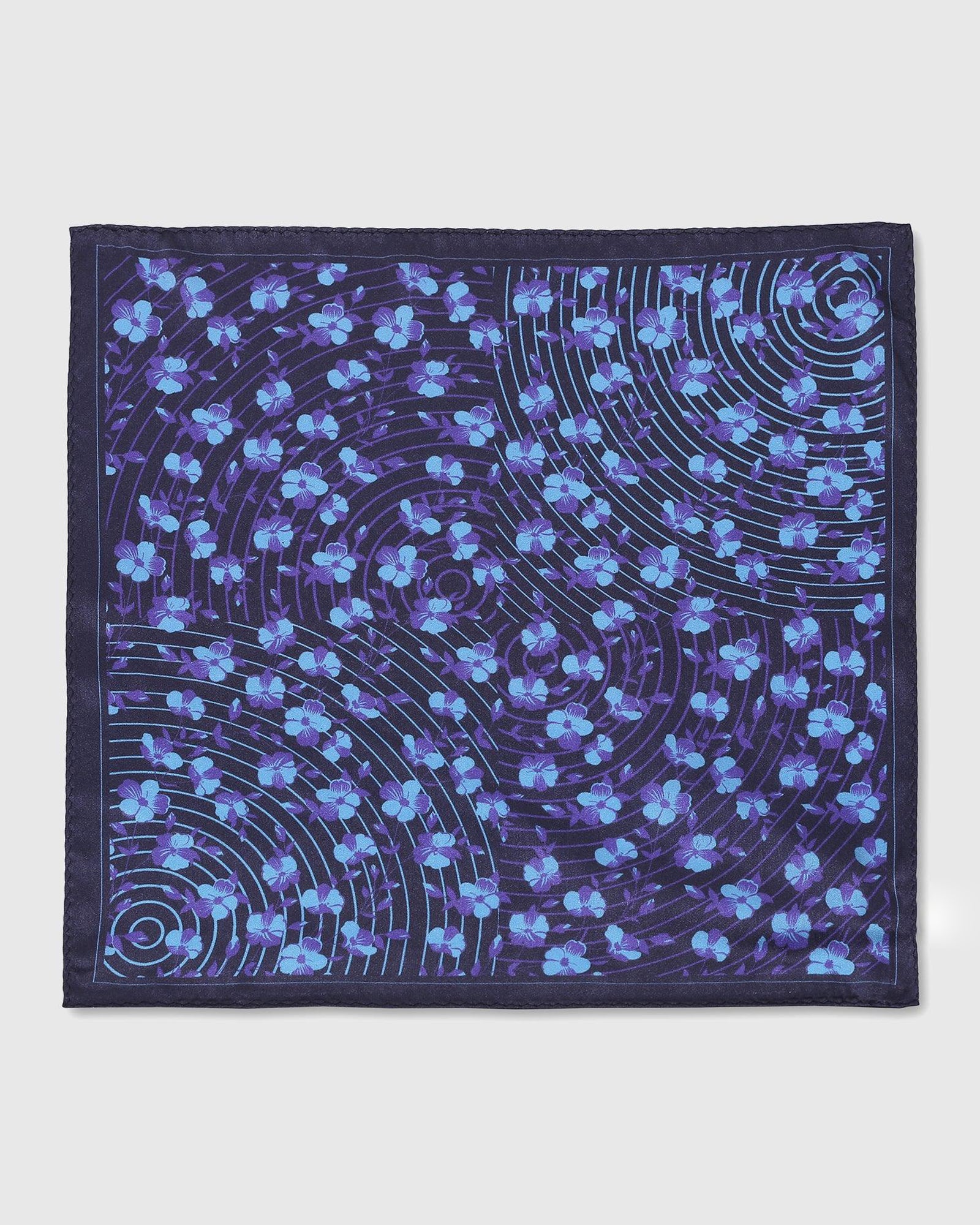 Deep Navy 100% Silk Printed Pocket Square - Saleja