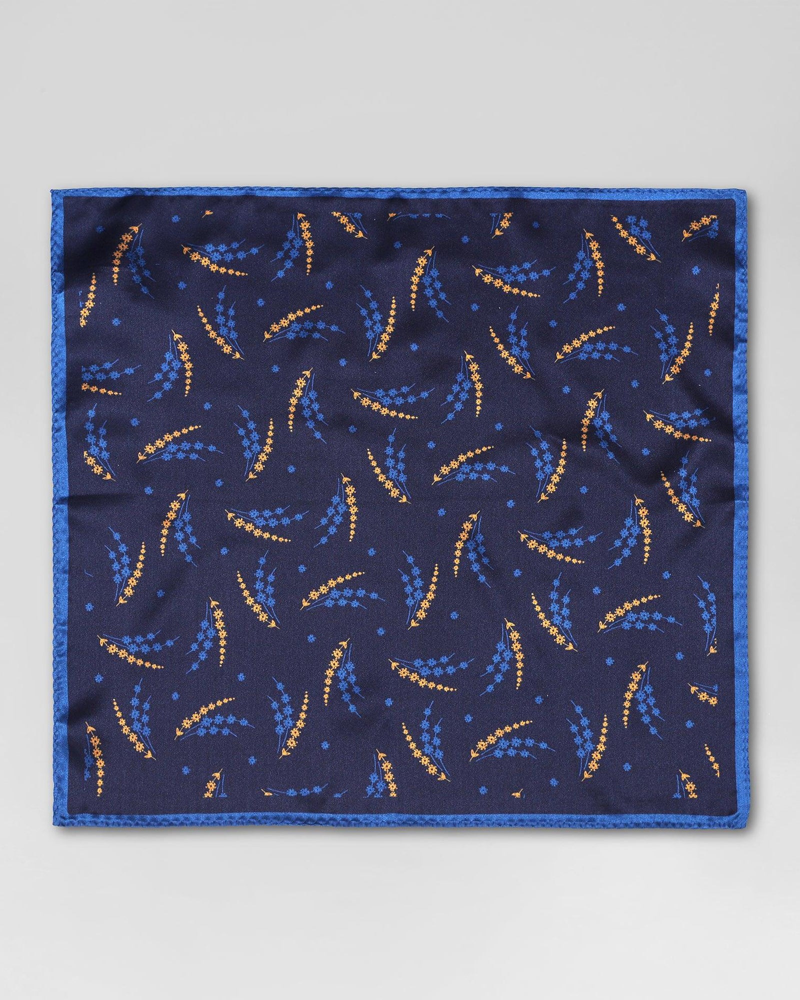 Navy 100% Silk Printed Pocket Square - Rosemerry