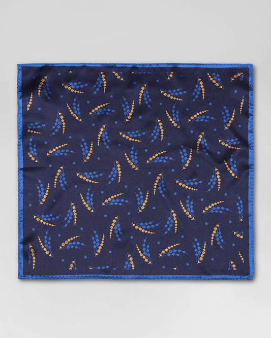 Navy 100% Silk Printed Pocket Square - Rosemerry