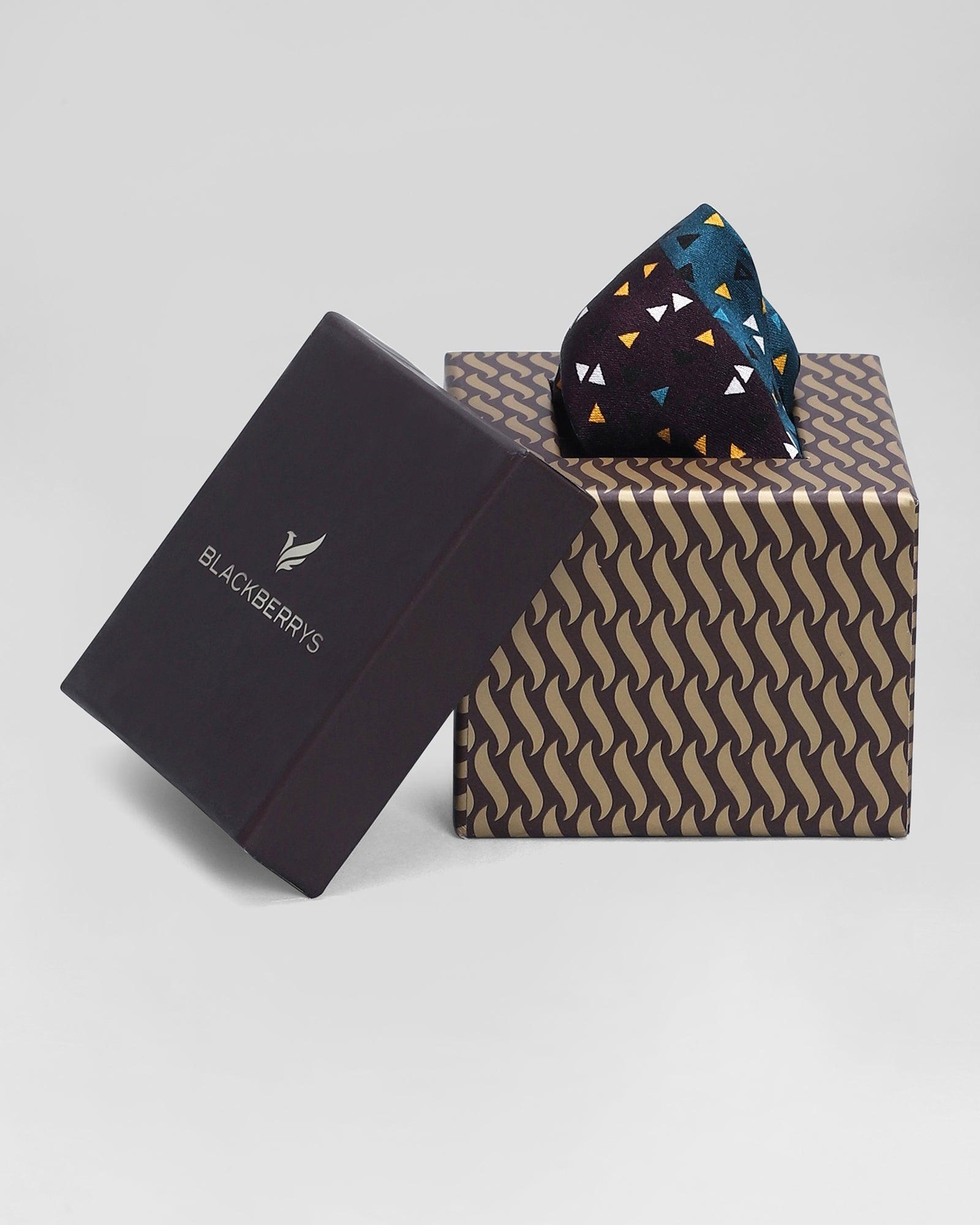 Printed Formal Pocket Square In Teal Brown (Rechard) - Blackberrys