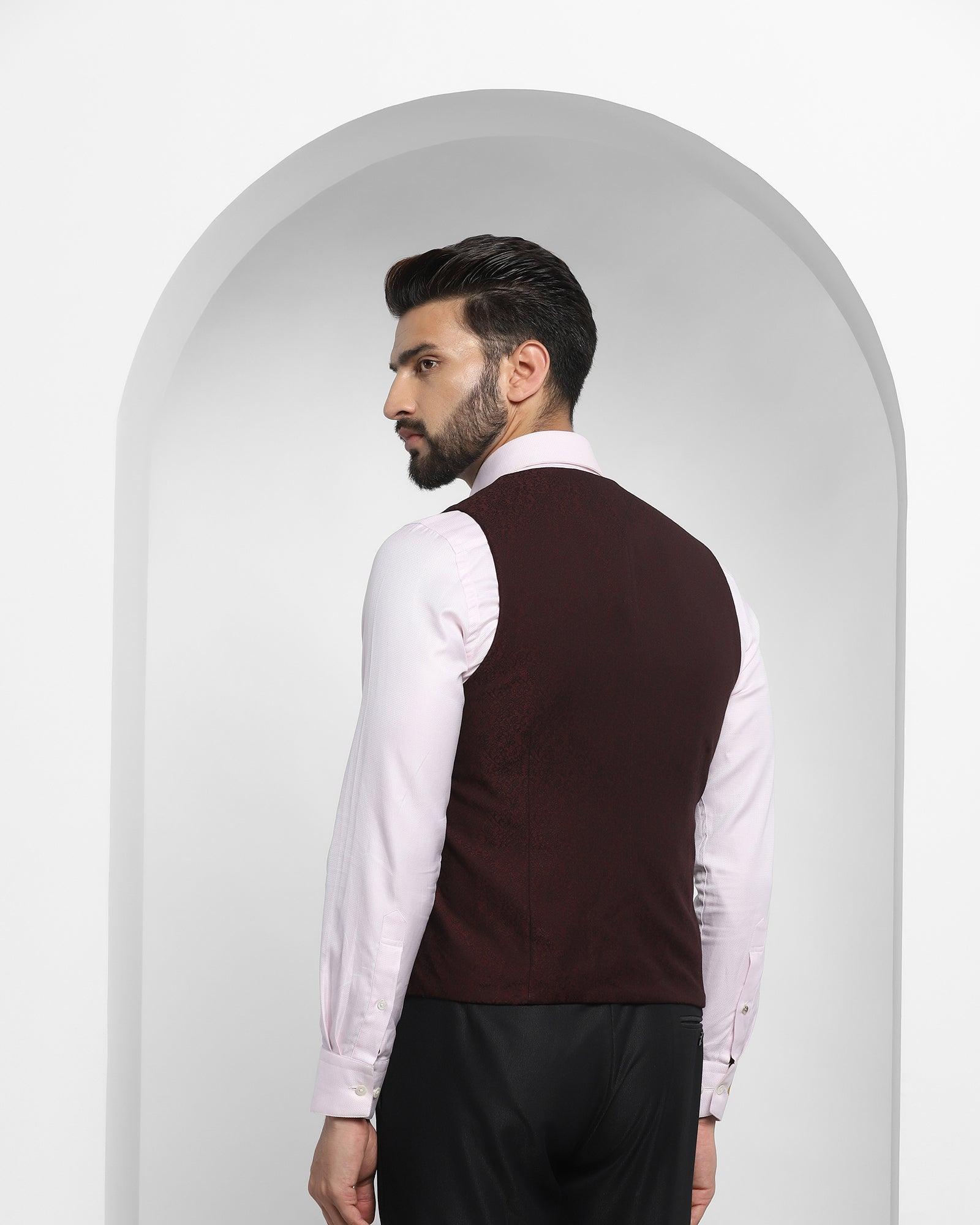 Printed Formal V-Neck Waist Coat In Wine (Brino) - Blackberrys