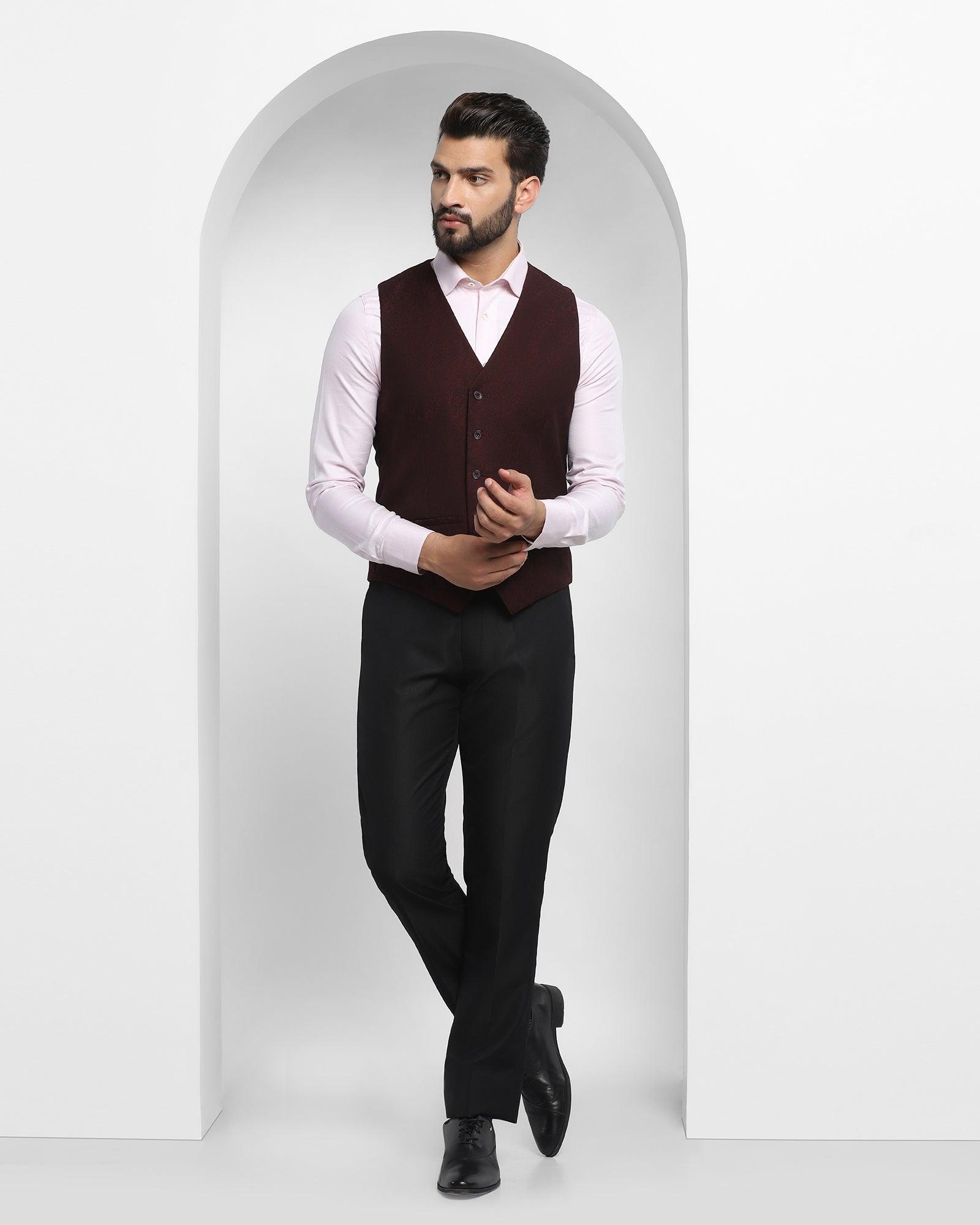 Printed Formal V-Neck Waist Coat In Wine (Brino) - Blackberrys