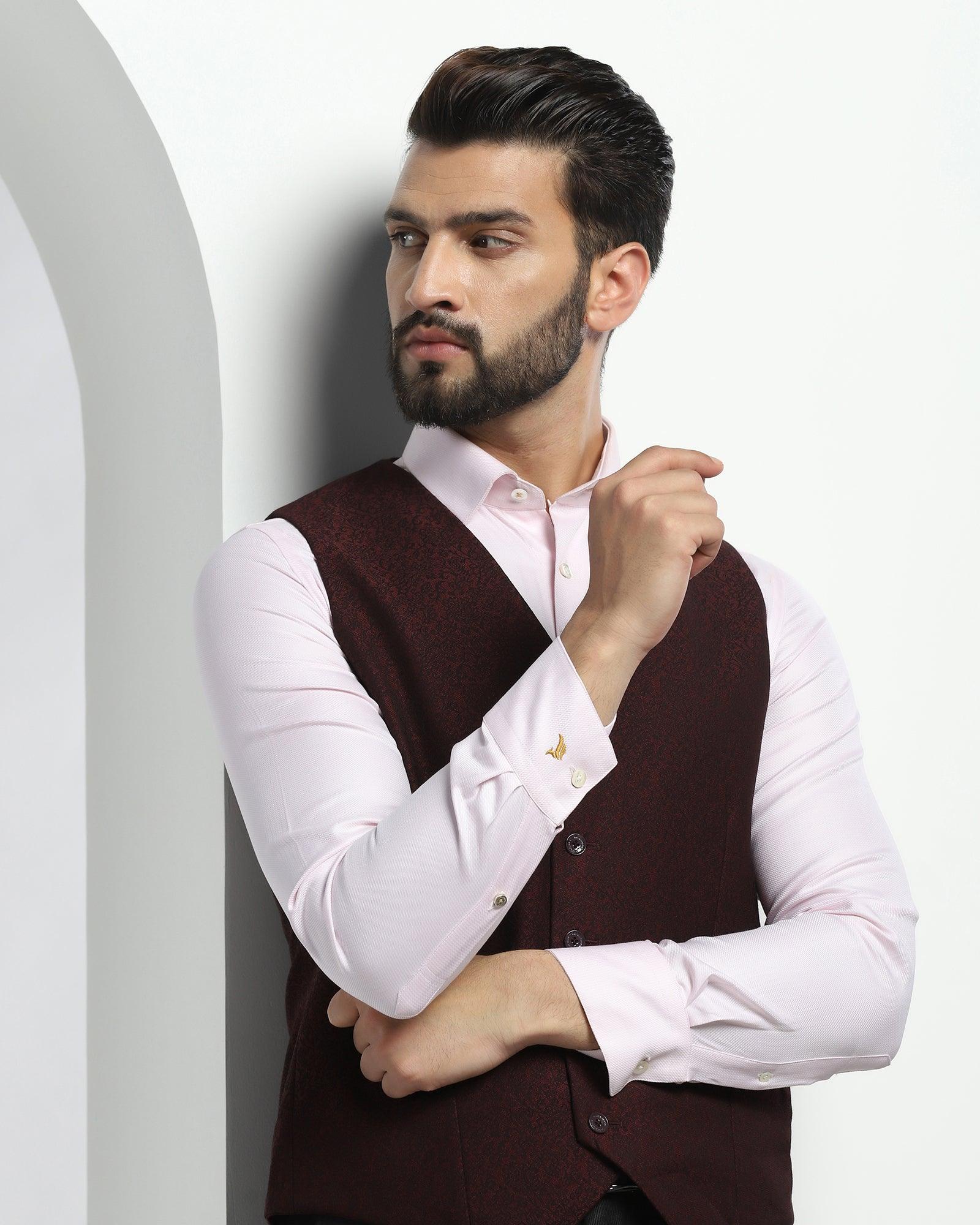 Printed Formal V-Neck Waist Coat In Wine (Brino) - Blackberrys