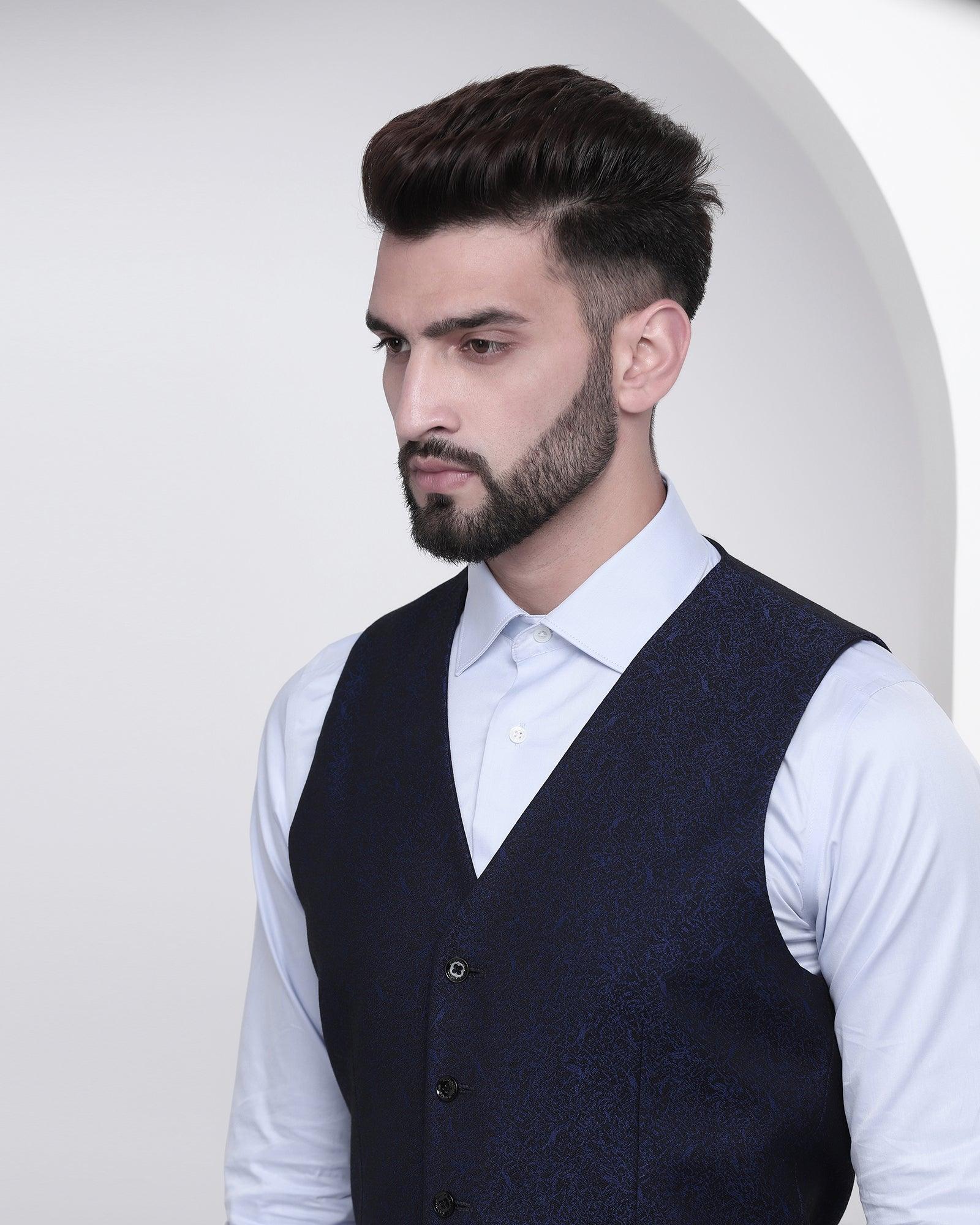 Printed Formal V-Neck Waistcoat In Navy-N (Tereno) - Blackberrys