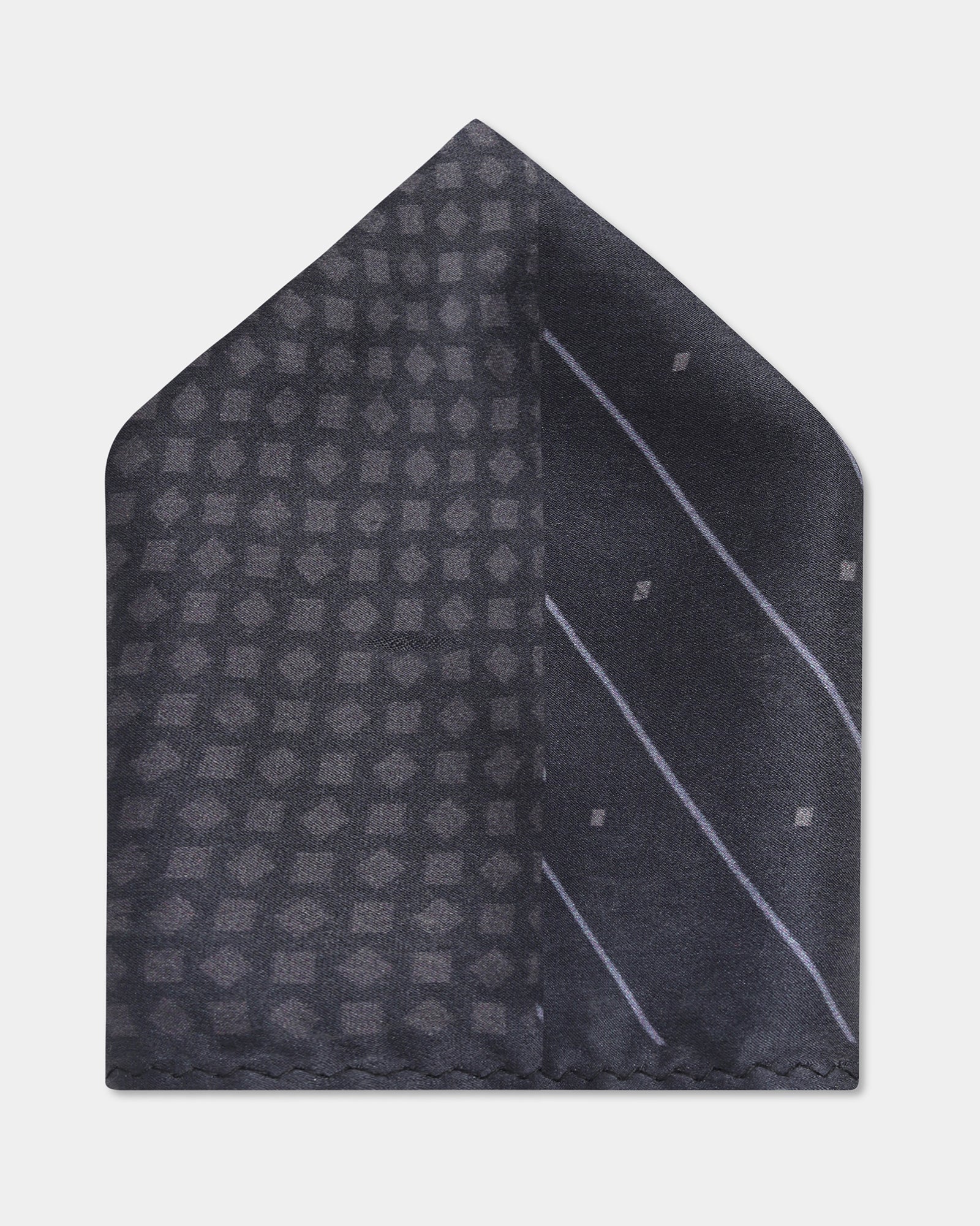 Black & Grey Printed 100% Silk Pocket Square - Base