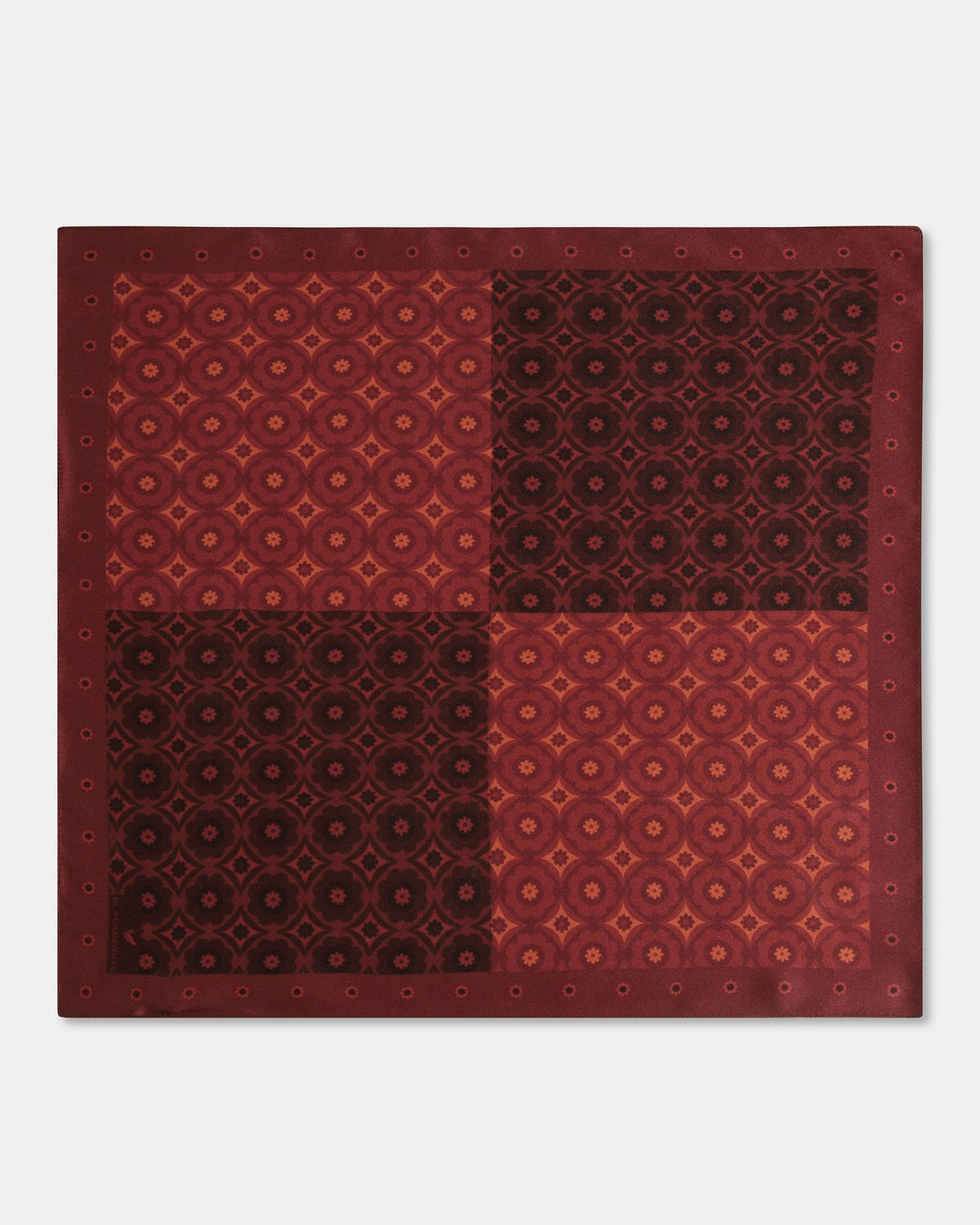 Red Maroon Printed 100% Silk Pocket Square - Bino