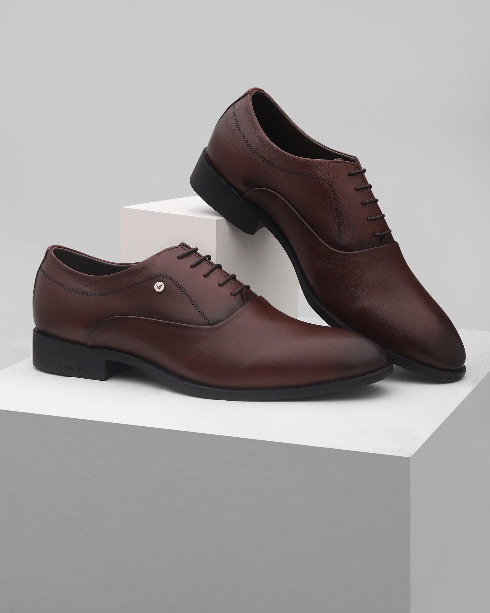 Solid Regular Fit Oxford Shoes In Burgandy (Lebum) - Blackberrys