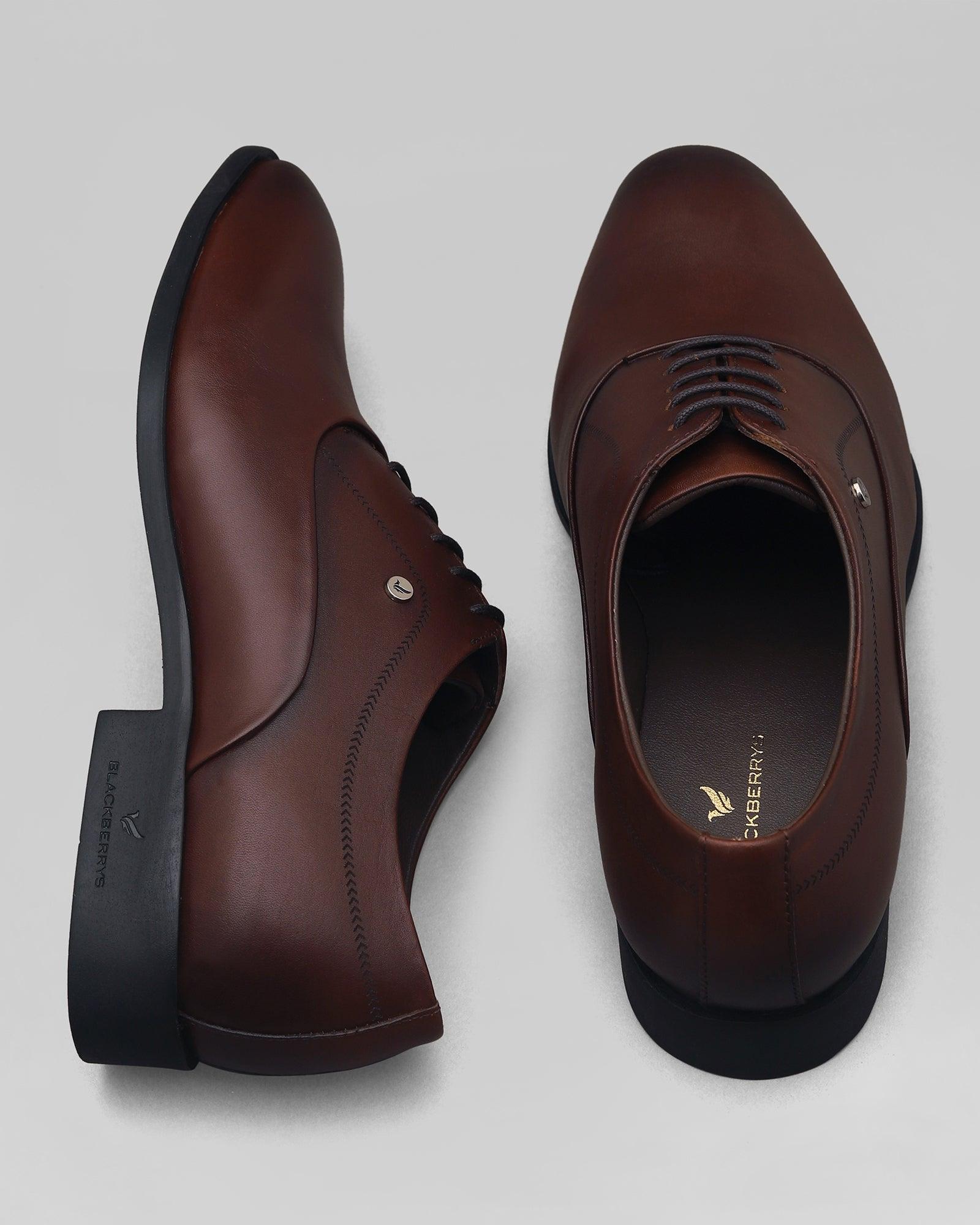 Solid Regular Fit Oxford Shoes In Burgandy (Lebum) - Blackberrys