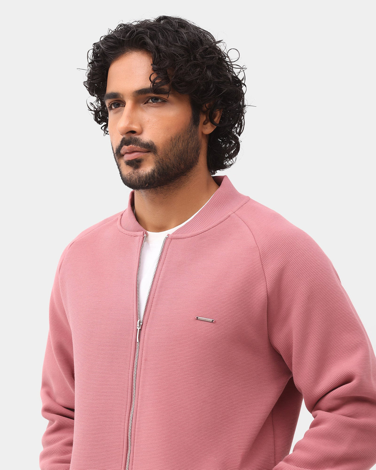 Rose Brown Bomber Neck Solid Sweatshirt - Messy
