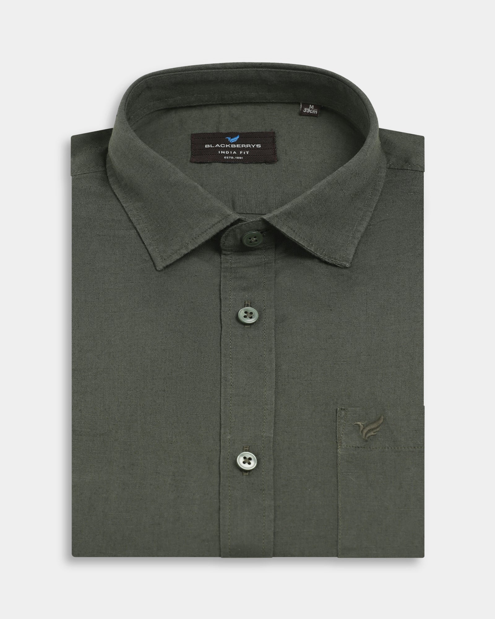 Olive Linen Solid Shirt - Salmon