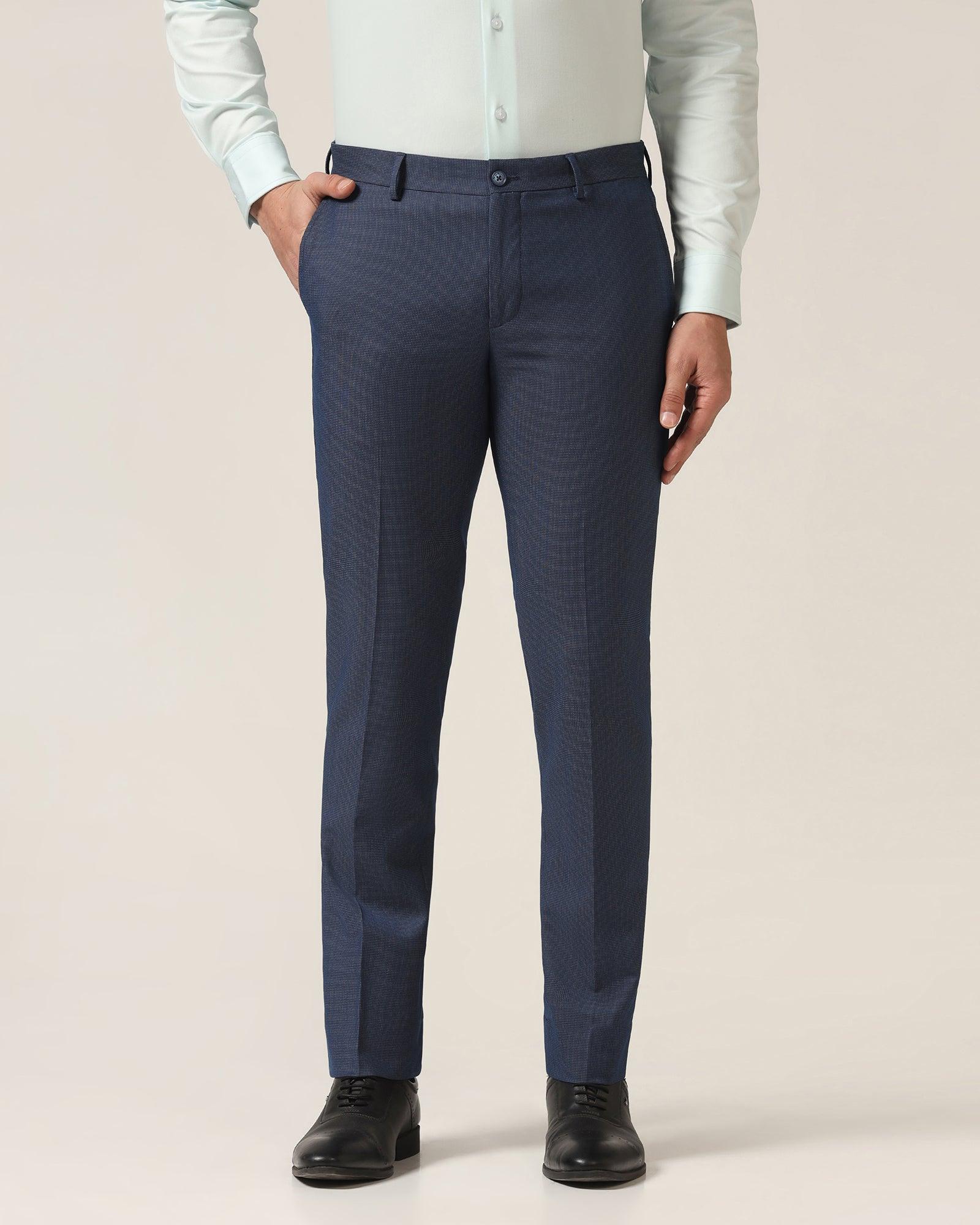 Slim Fit B-91 Formal Blue Textured Trouser - Steed - Blackberrys