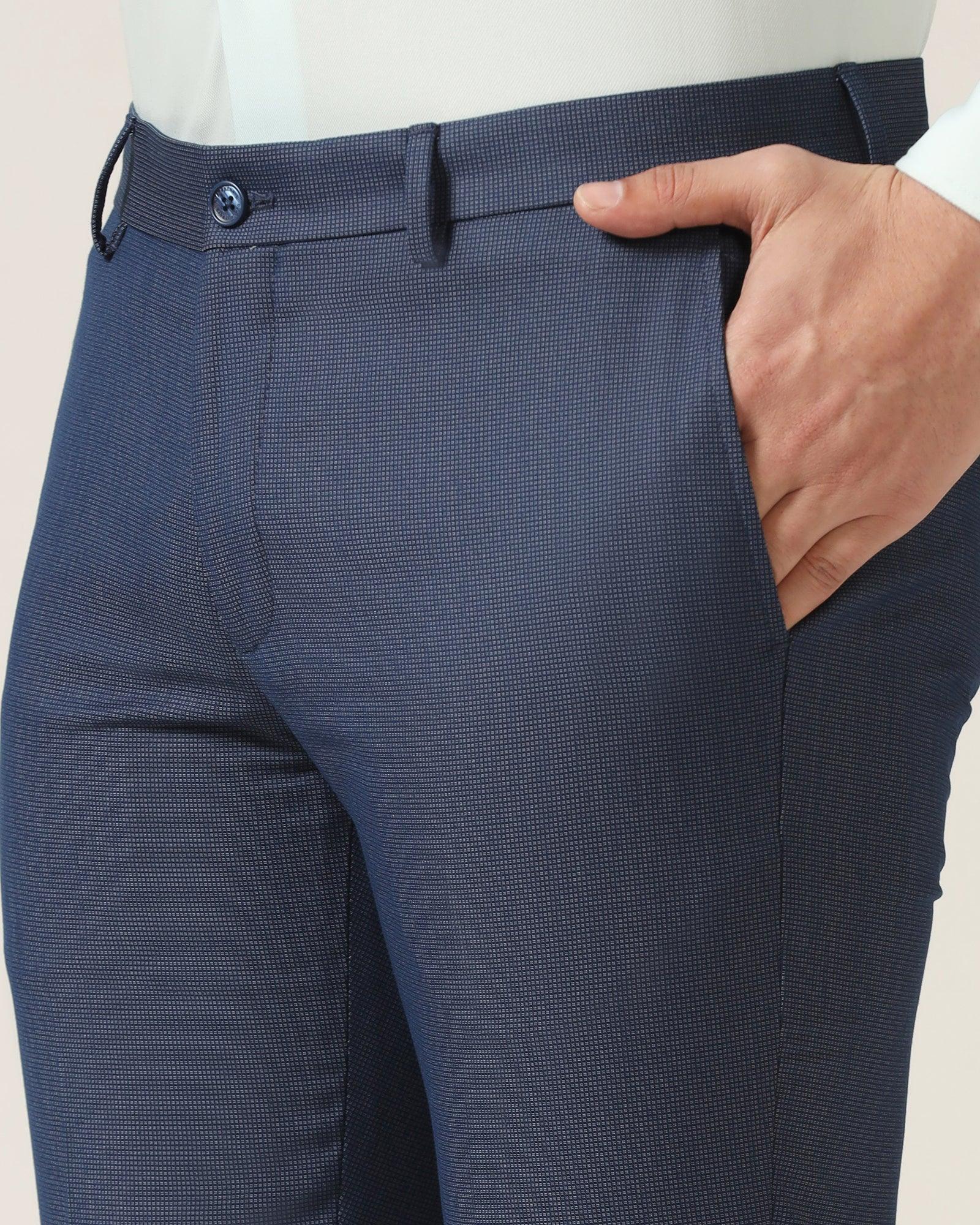 Slim Fit B-91 Formal Blue Textured Trouser - Steed - Blackberrys