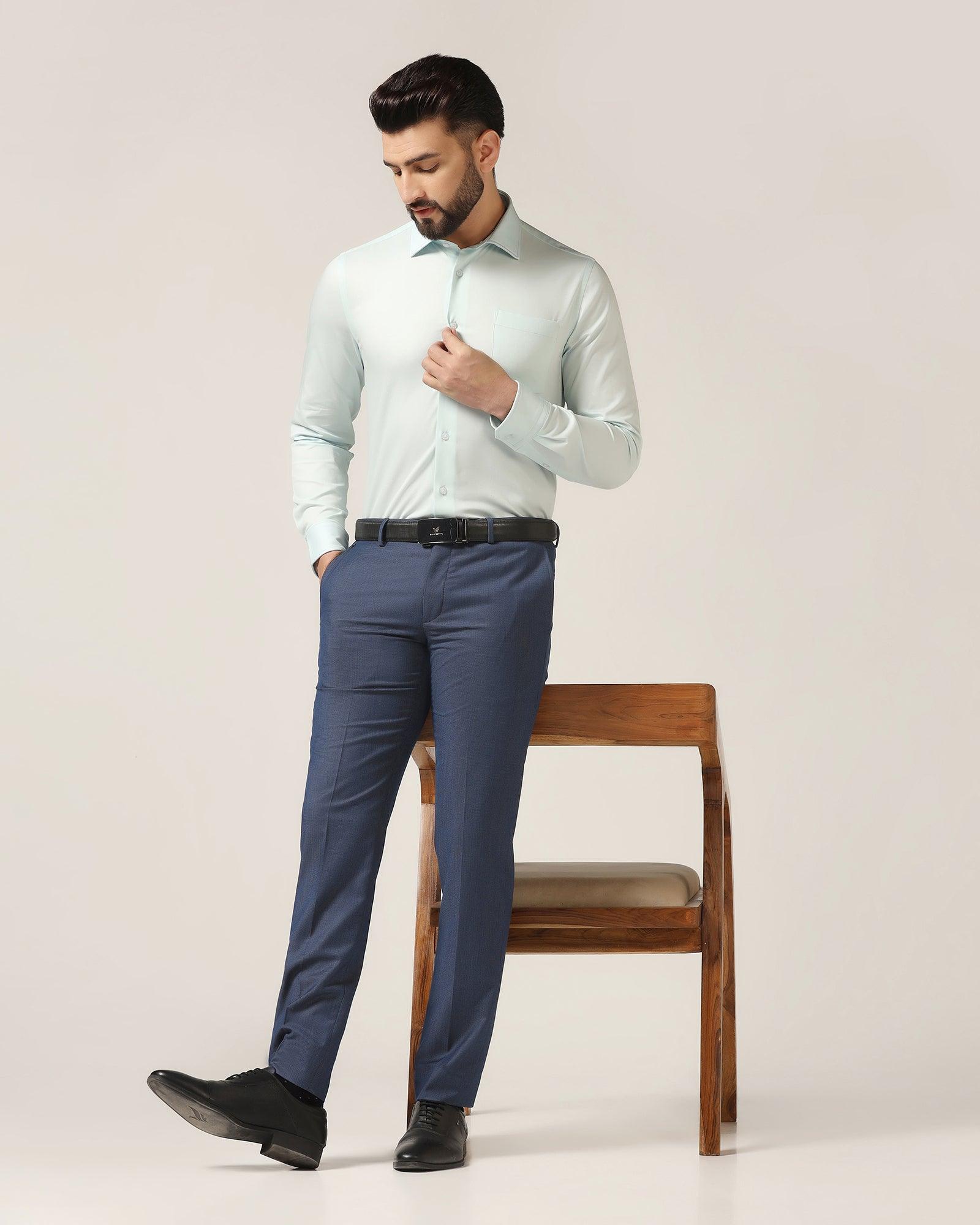 Slim Fit B-91 Formal Blue Textured Trouser - Steed - Blackberrys