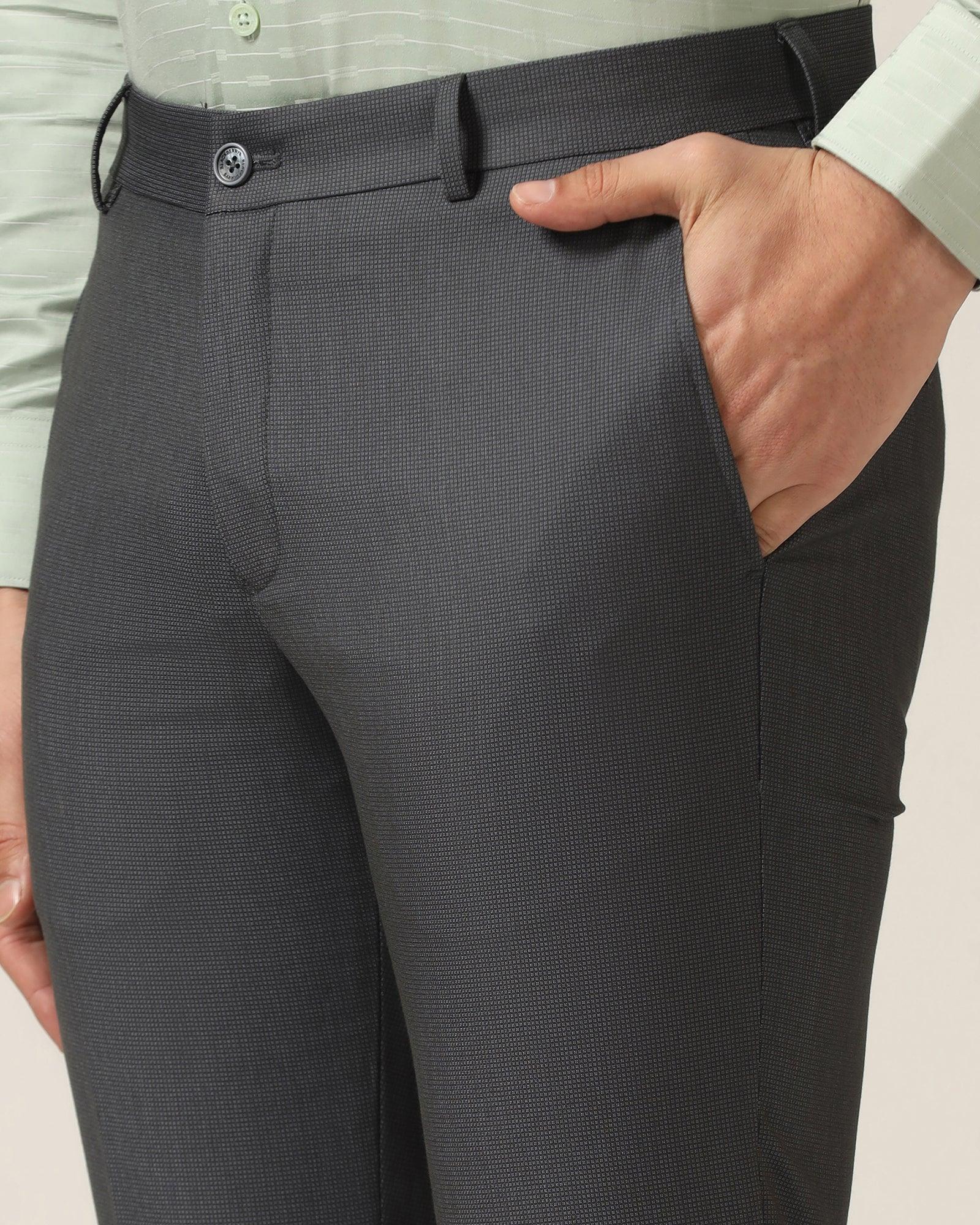 Slim Fit B-91 Formal Dark Grey Textured Trouser - Steed - Blackberrys
