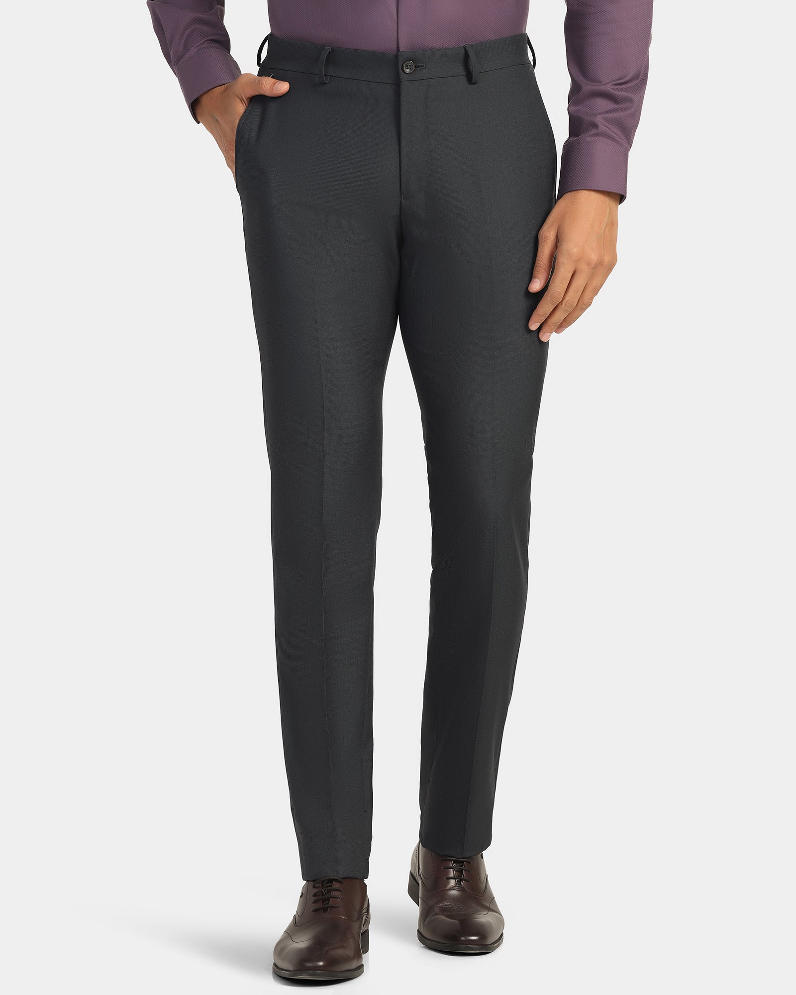 Slim Fit B-91 Formal Dark Grey Textured Trouser - Fendi