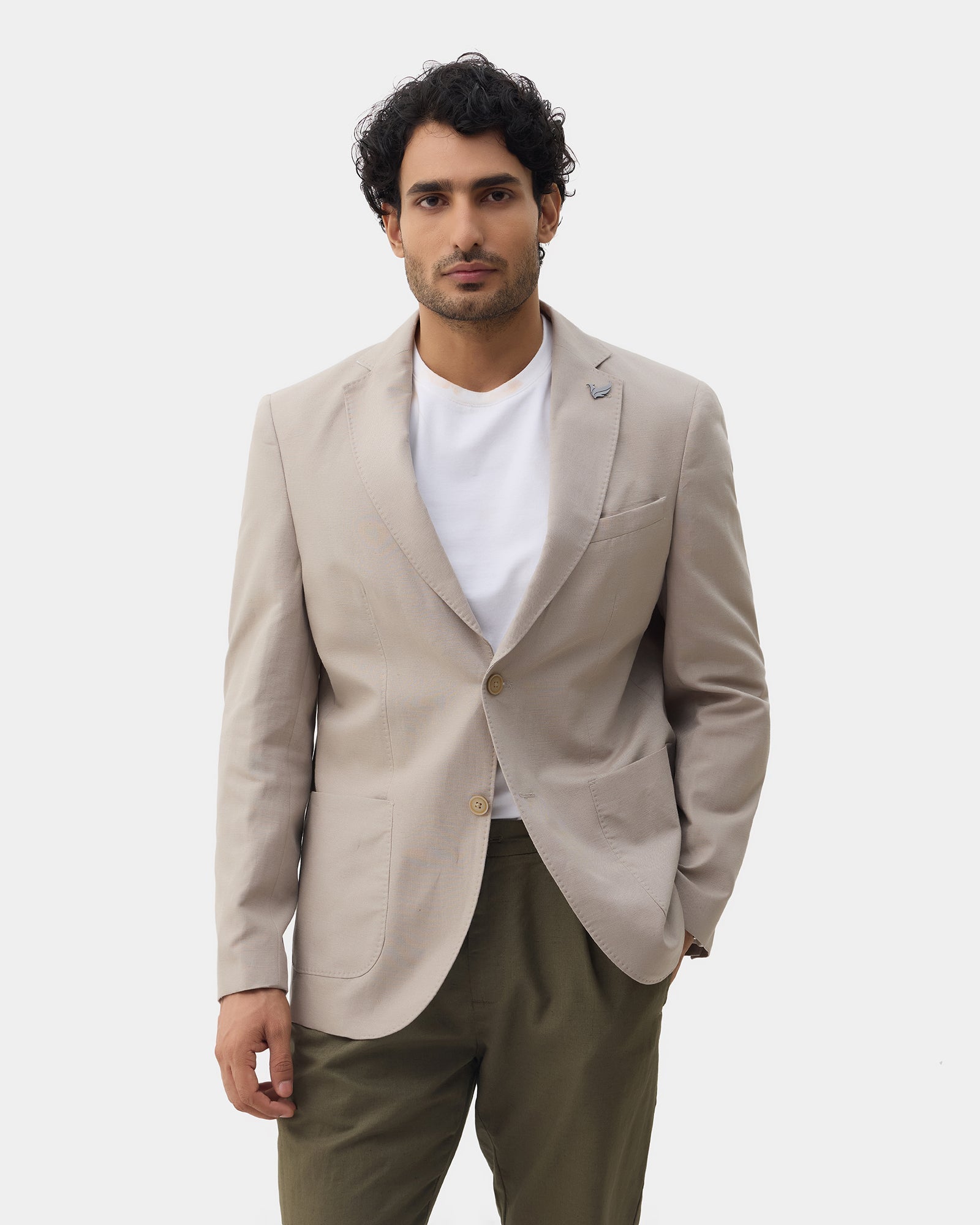 Stone Beige Solid Blazer - Juno