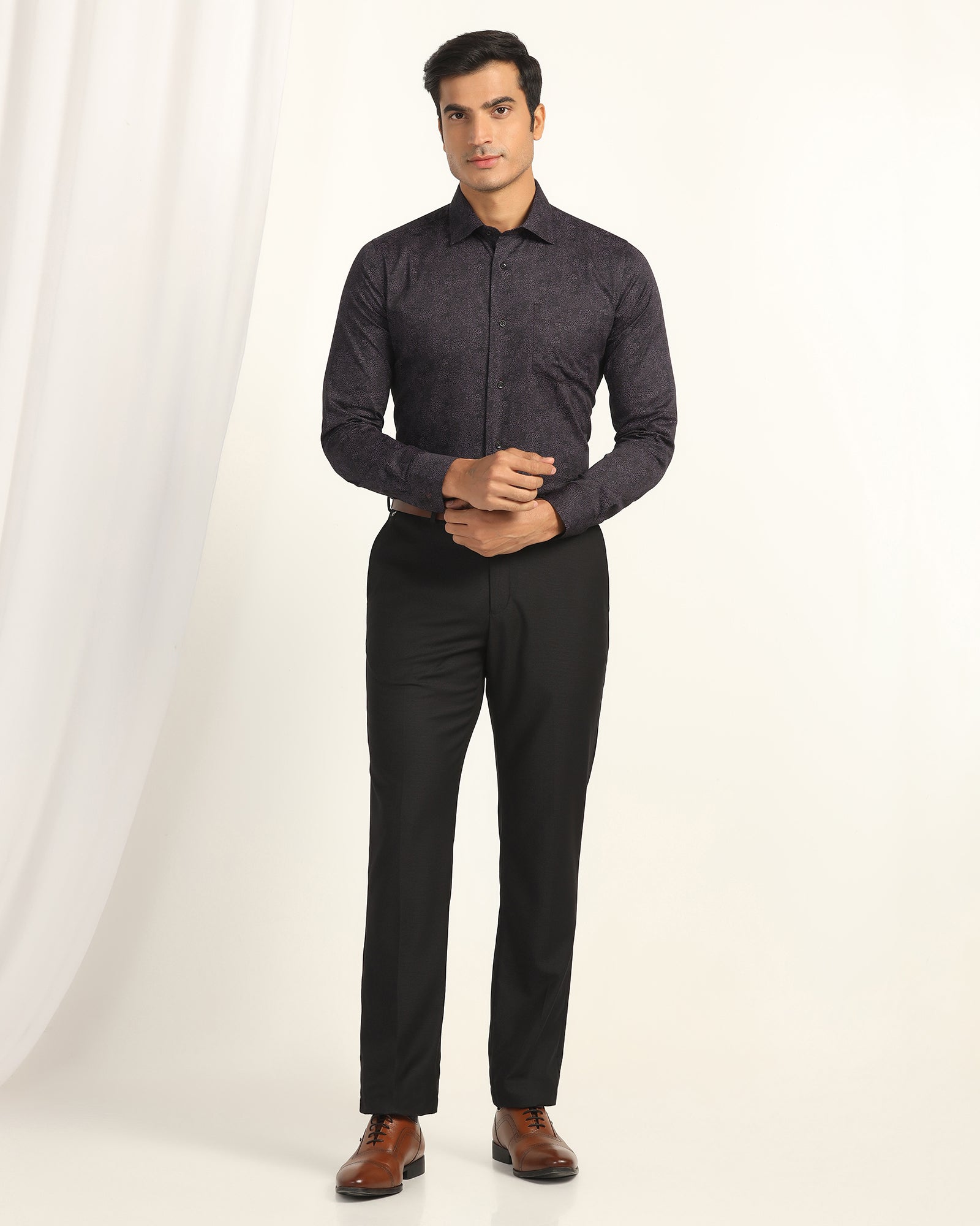 Straight B-90 Formal Black Textured Trouser - Otto
