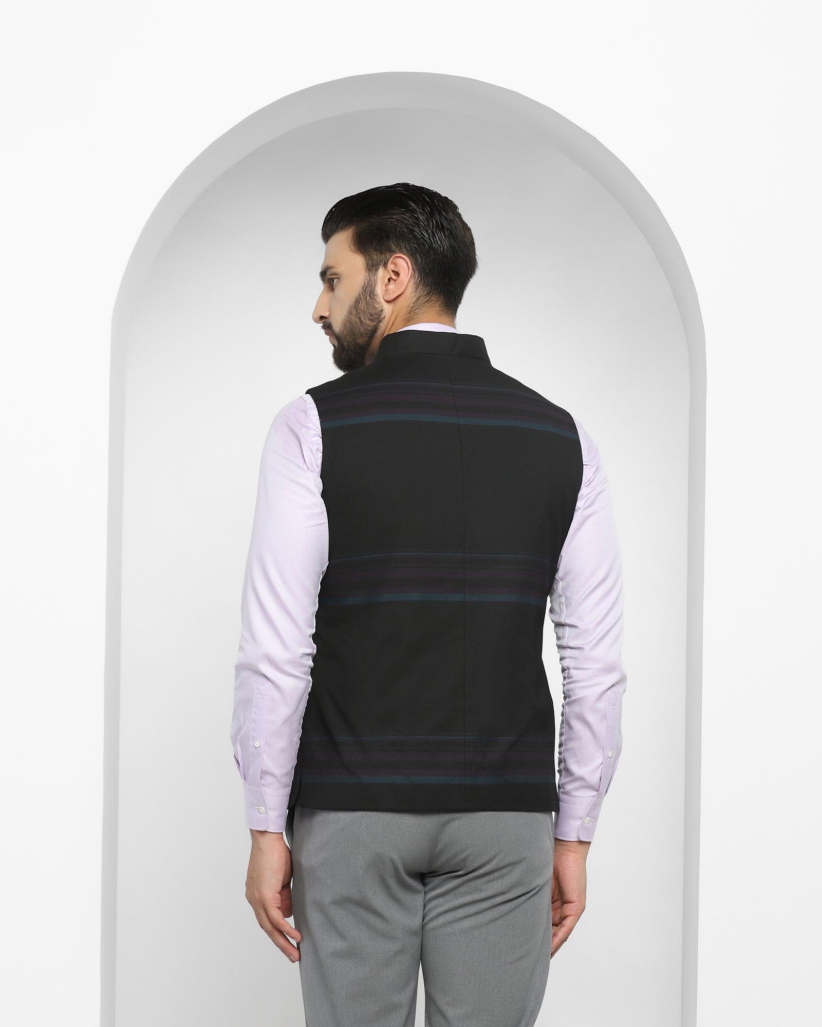 Stripe Formal Bandhgala Waist Coat In Black (Ariana) - Blackberrys