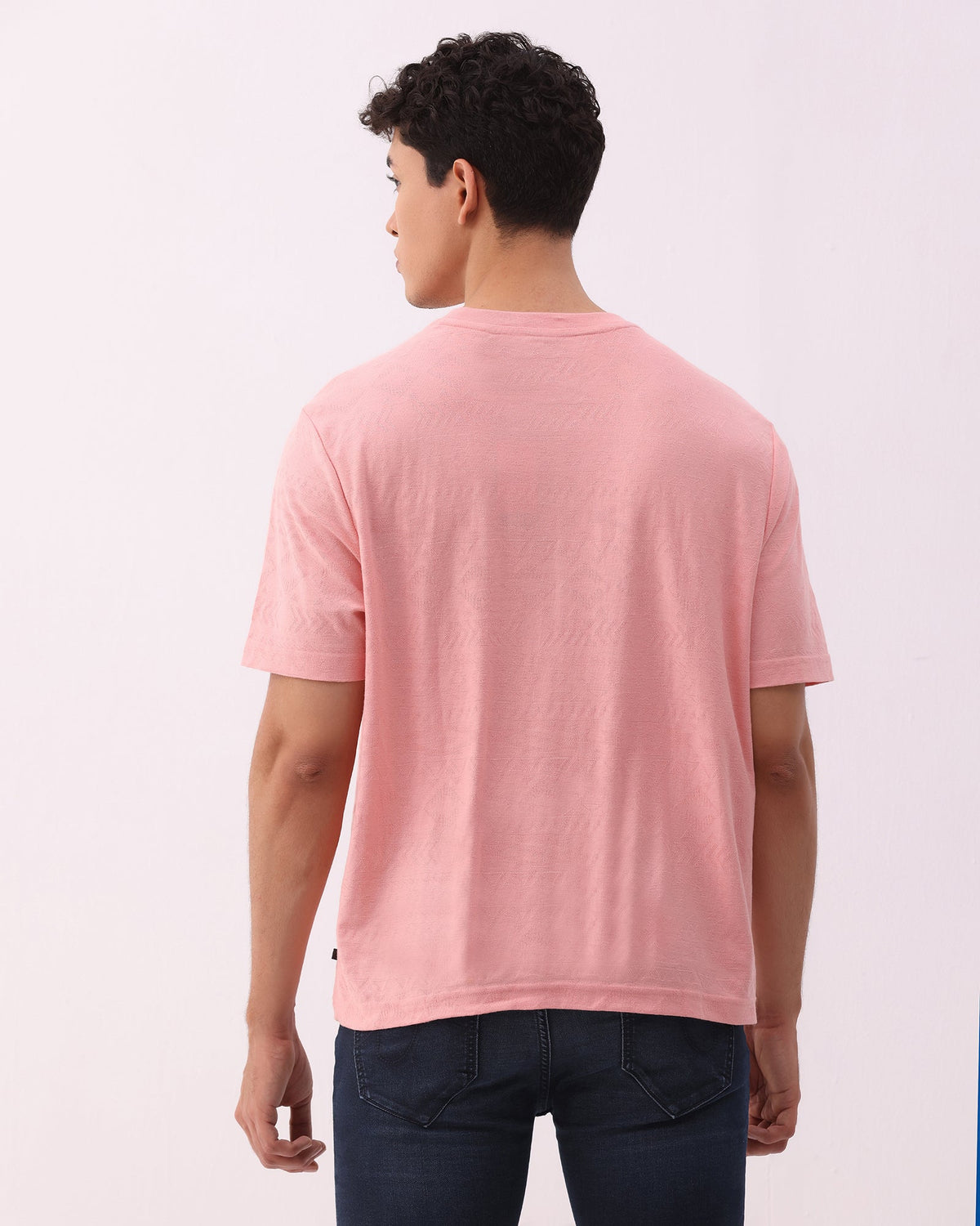 Summer Pink Crew Neck Textured T-Shirt - Rubeus