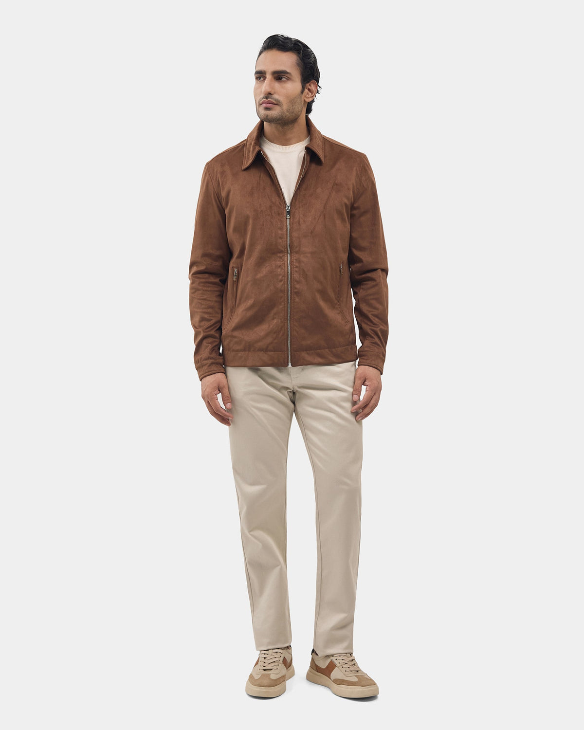 Tan Solid Zipper Jacket - Shtosh