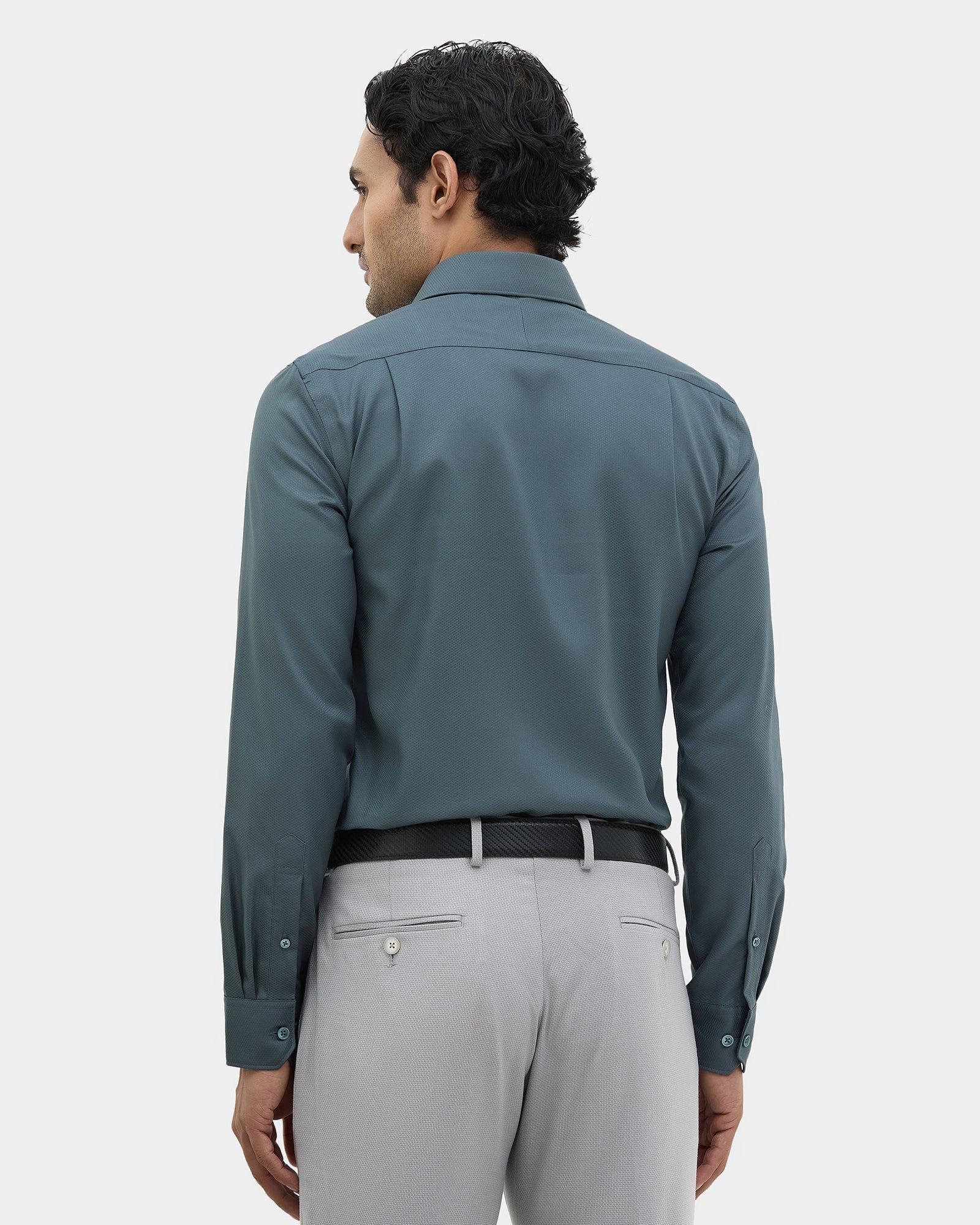 Teal Grey Unwrinkle Textured Shirt - P31