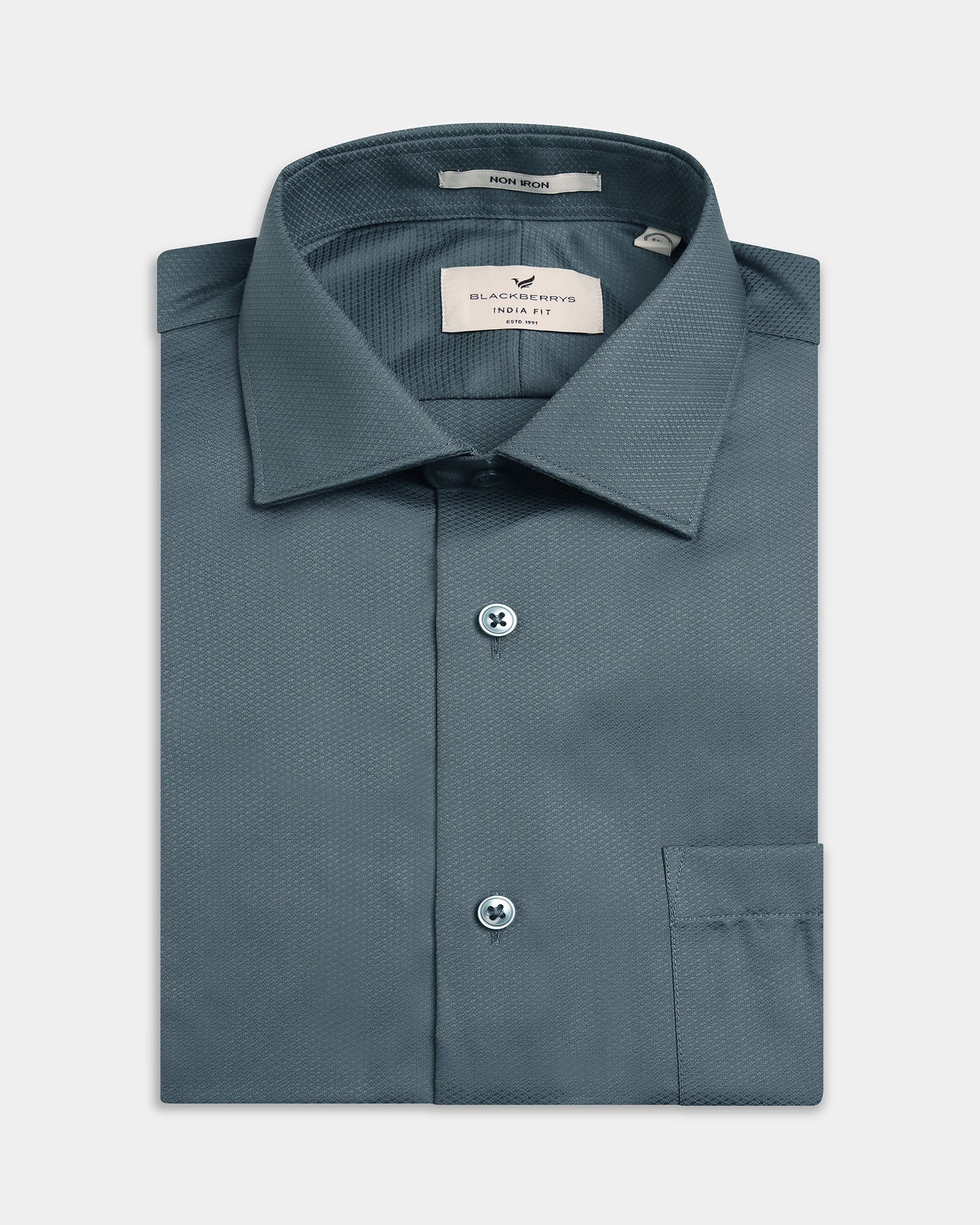 Teal Grey Unwrinkle Textured Shirt - P31