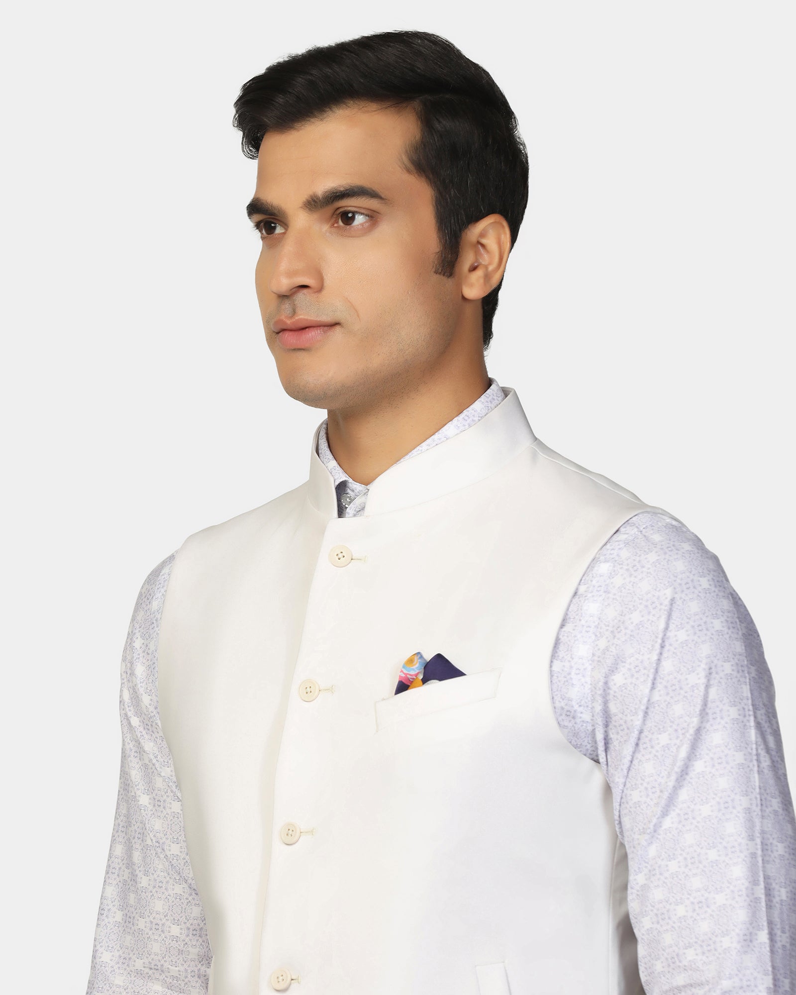 TechPro Bandhgala Formal White Solid Waistcoat - Travalo